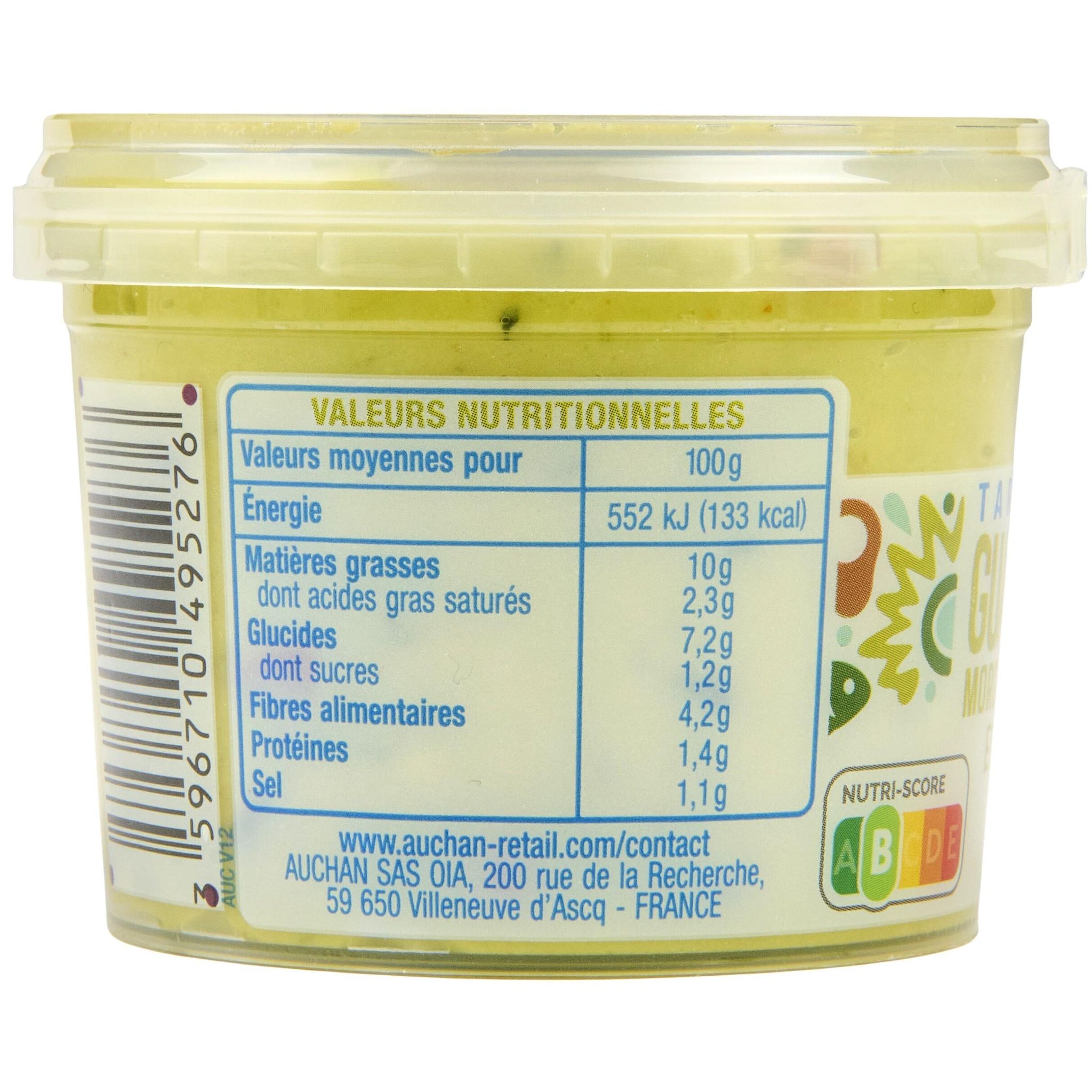 Voir la diapositive 2 : AUCHAN Tartinable guacamole morceaux d'avocats et de poivrons 100g