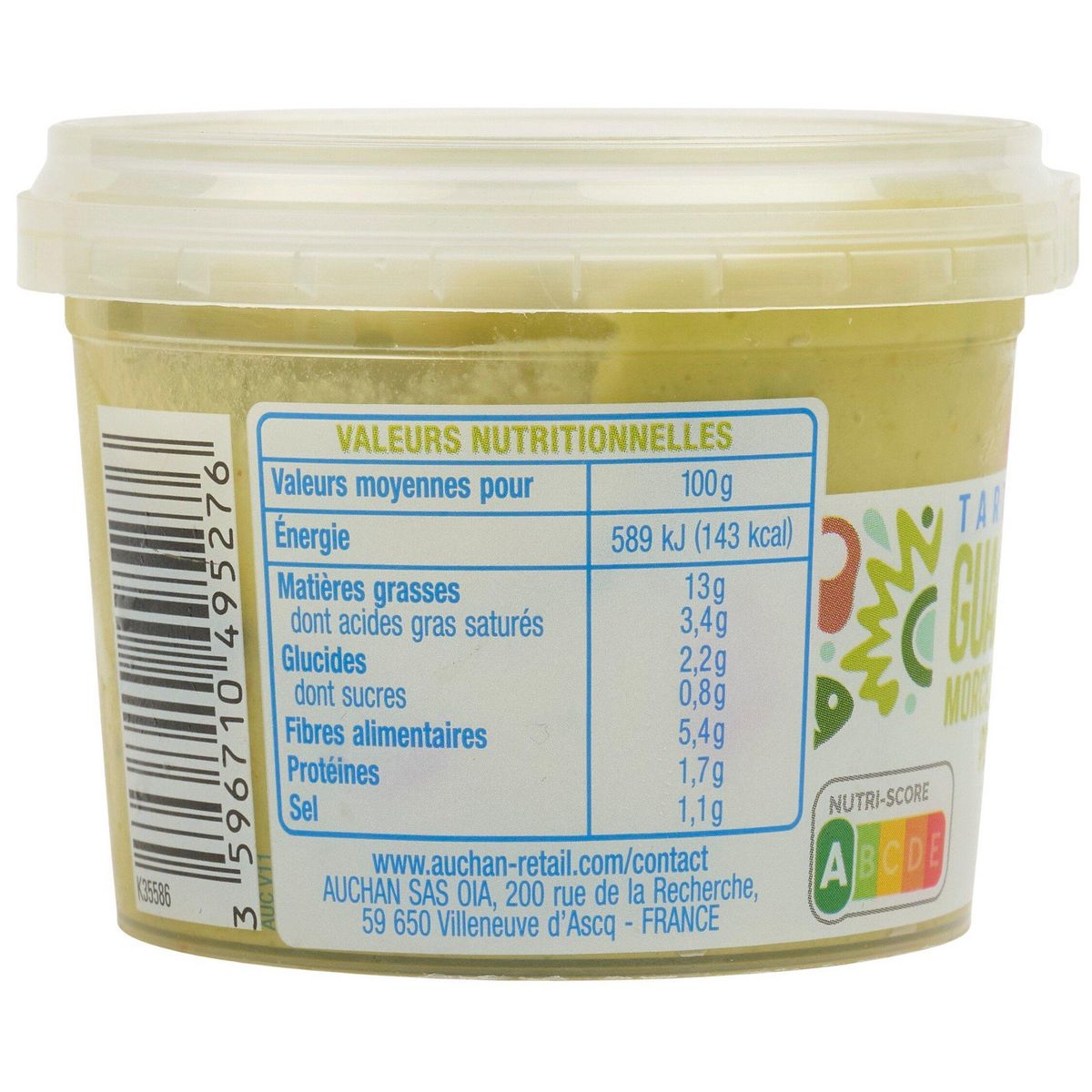 AUCHAN Tartinable guacamole morceaux d'avocats et de poivrons 100g