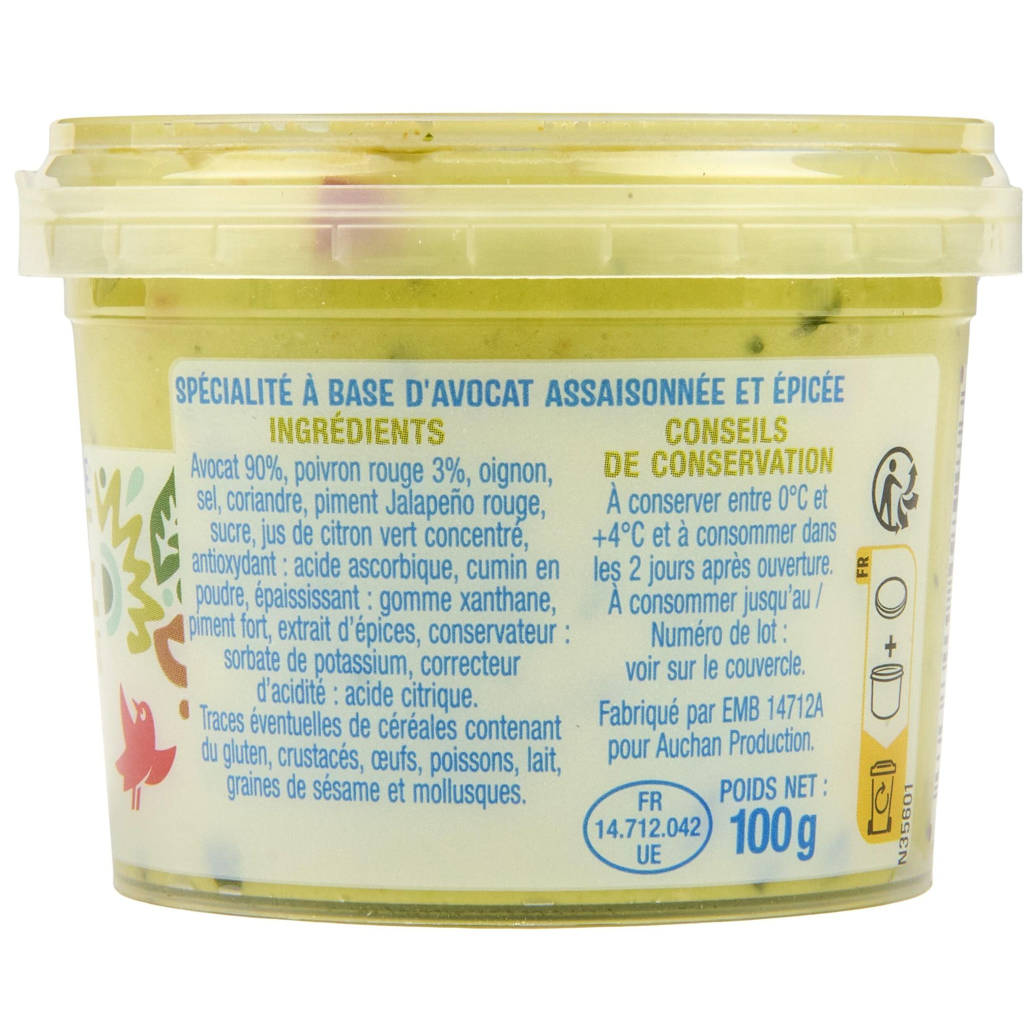 Voir la diapositive 5 : AUCHAN Tartinable guacamole morceaux d'avocats et de poivrons 100g
