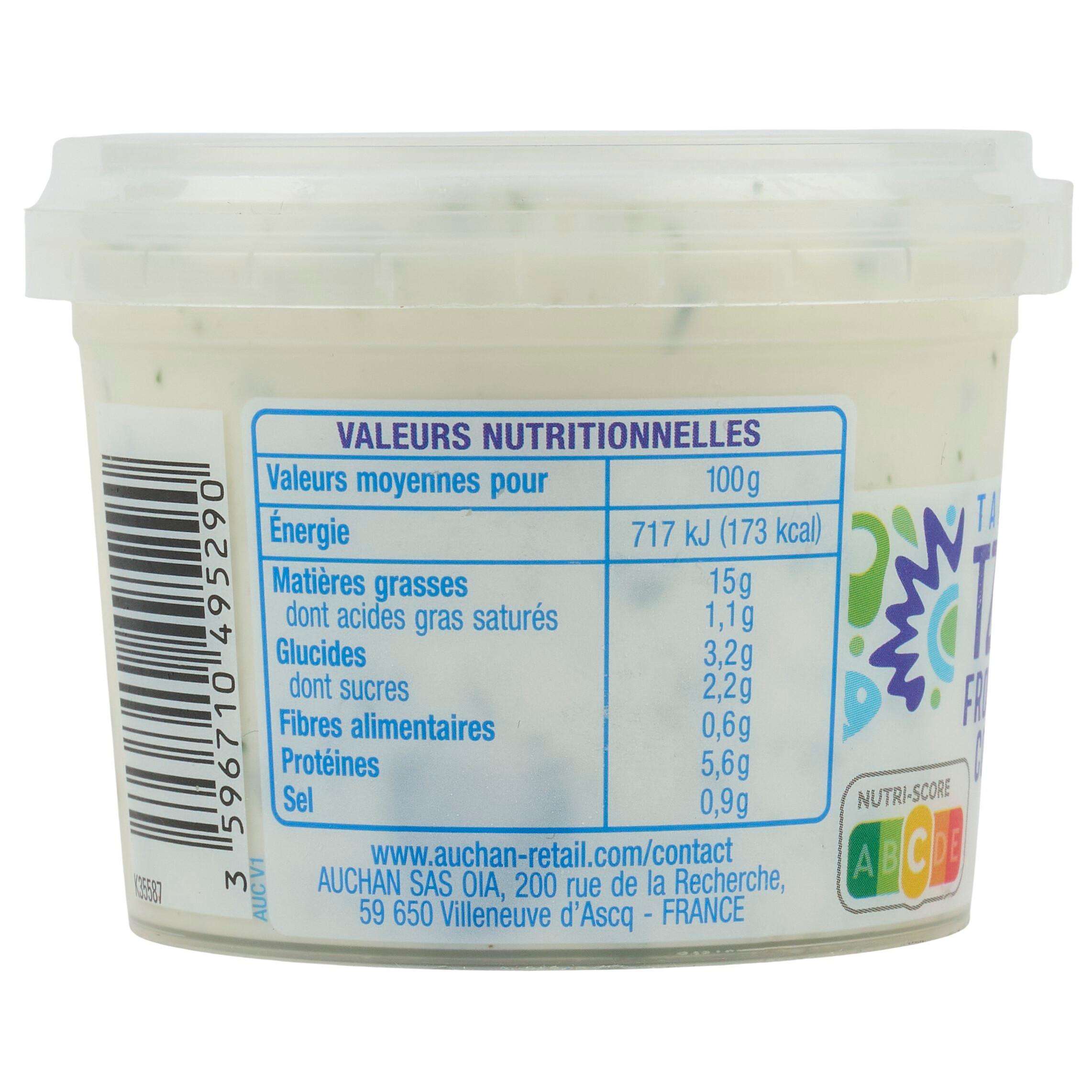 Voir la diapositive 2 : AUCHAN Tartinable tzatziki fromage frais et concombre 100g