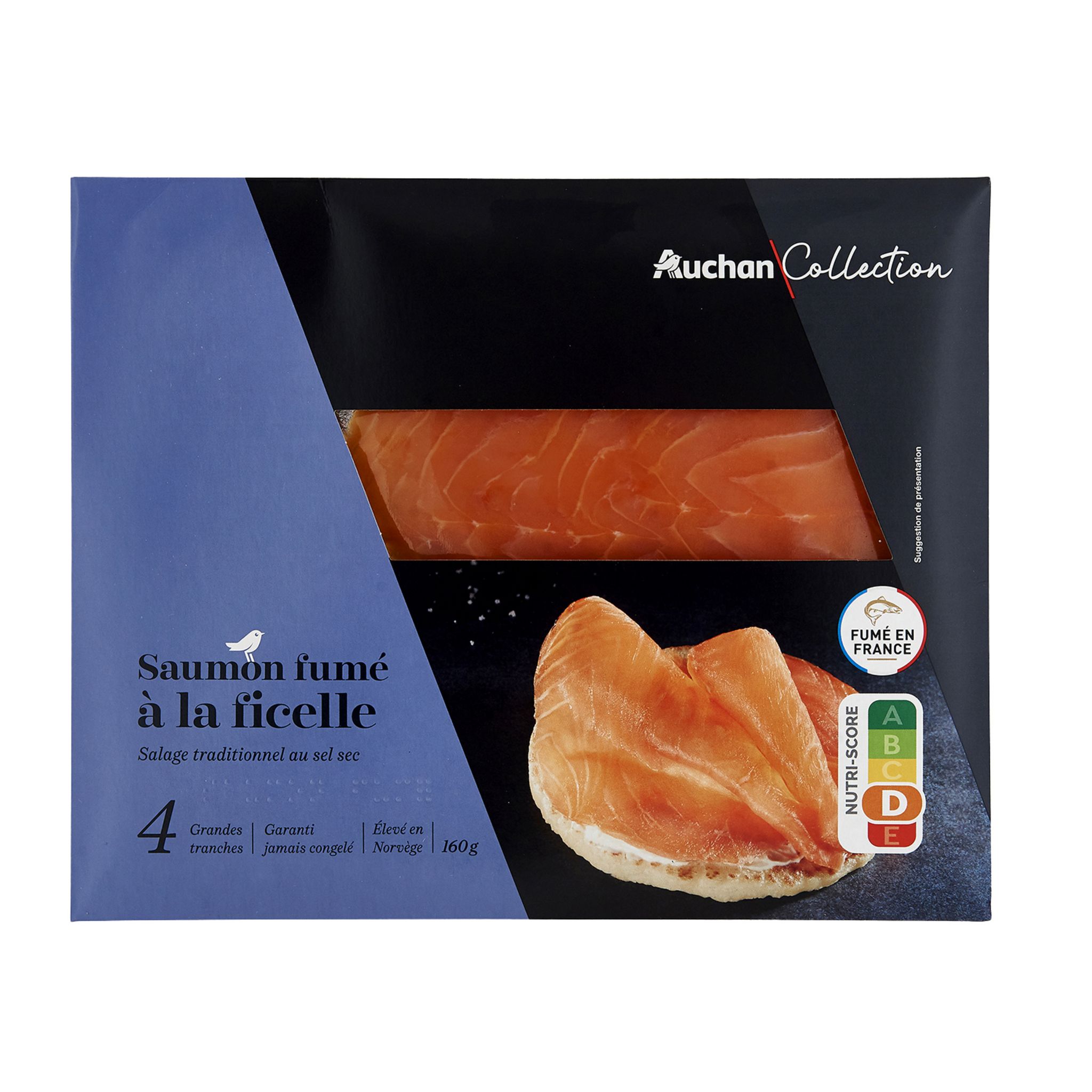 AUCHAN COLLECTION Saumon fumé à la ficelle de Norvège 4 tranches 160g