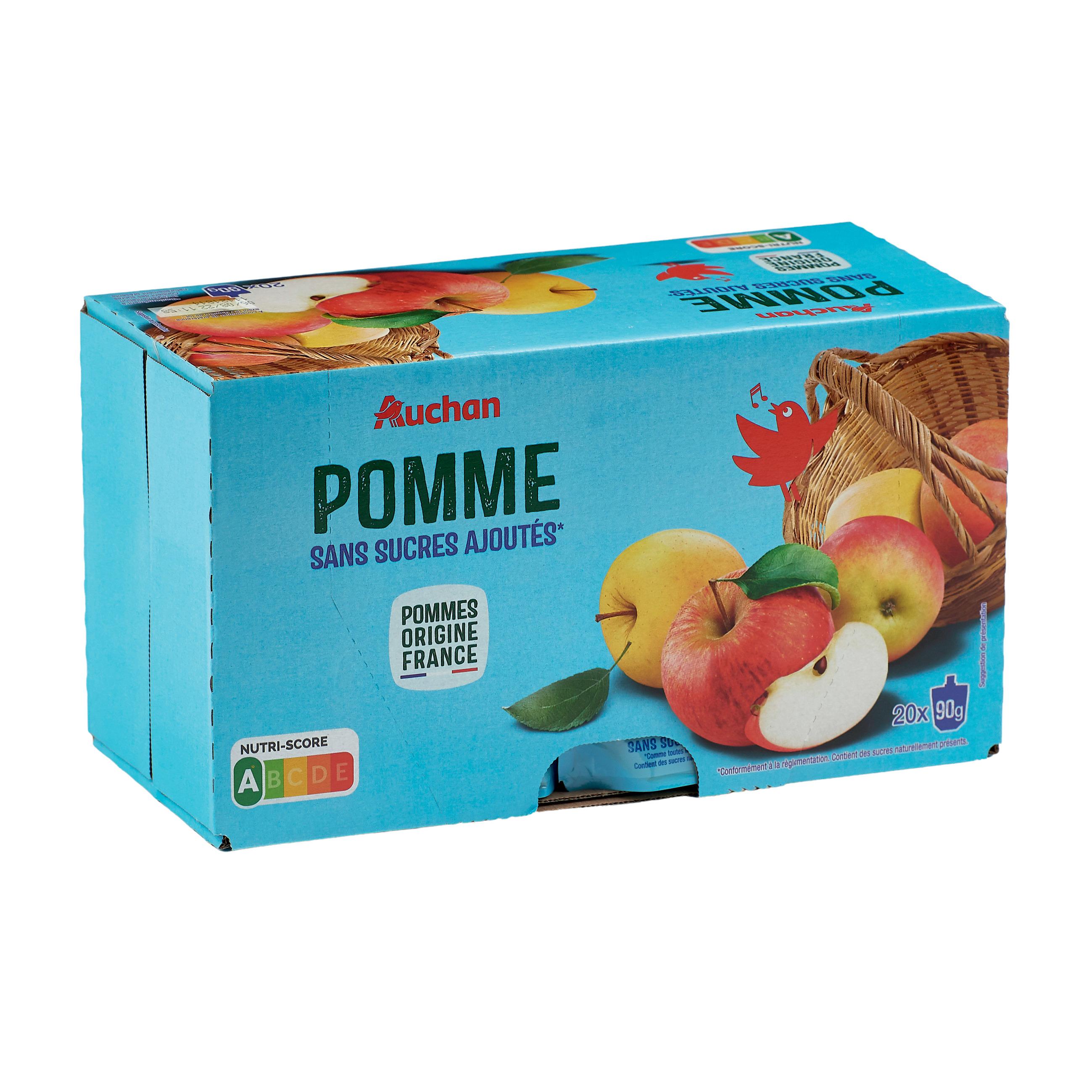 Voir la diapositive 4 : AUCHAN Gourdes purée de pomme sans sucres ajoutés 20x90g