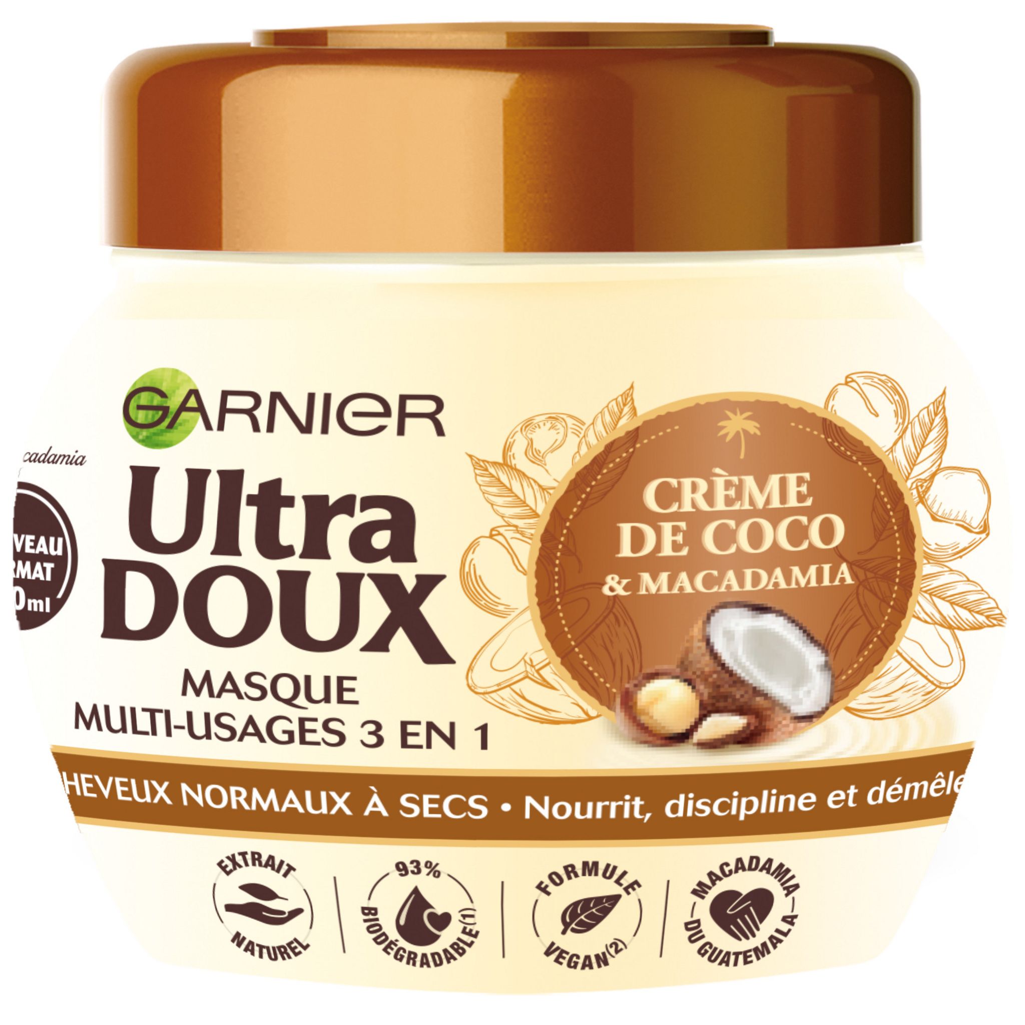 GARNIER ULTRA DOUX Masque multi-usages 3 en 1 crème de coco et macadamia cheveux normaux à secs 320ml