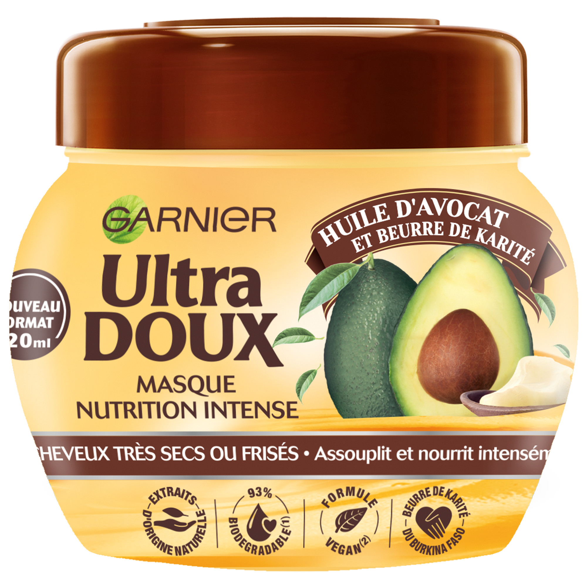 GARNIER ULTRA DOUX Masque nutrition intense à l'huile d'avocat et beurre de karité cheveux très secs ou frisés 320ml