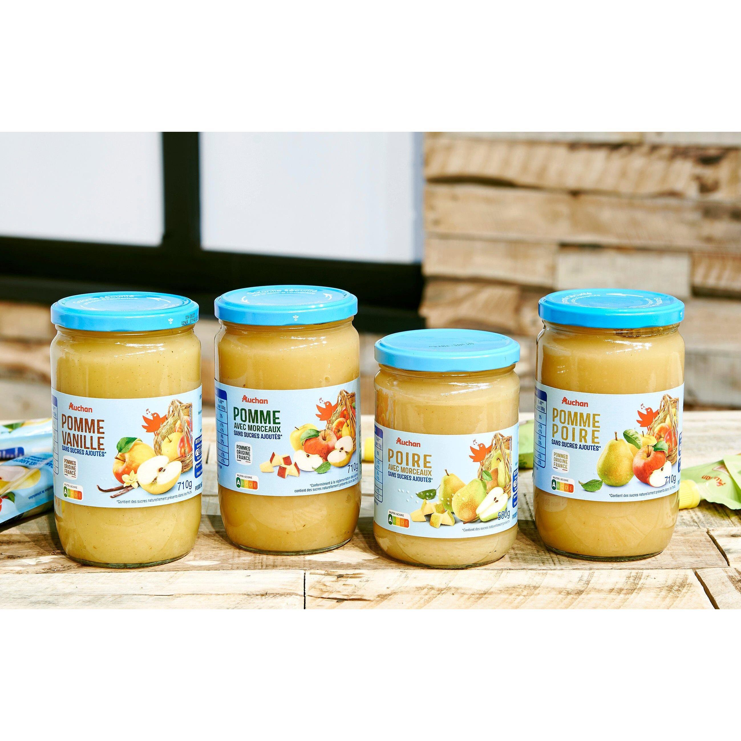 Voir la diapositive 2 : AUCHAN Compote pomme vanille sans sucres ajoutés en bocal 710g