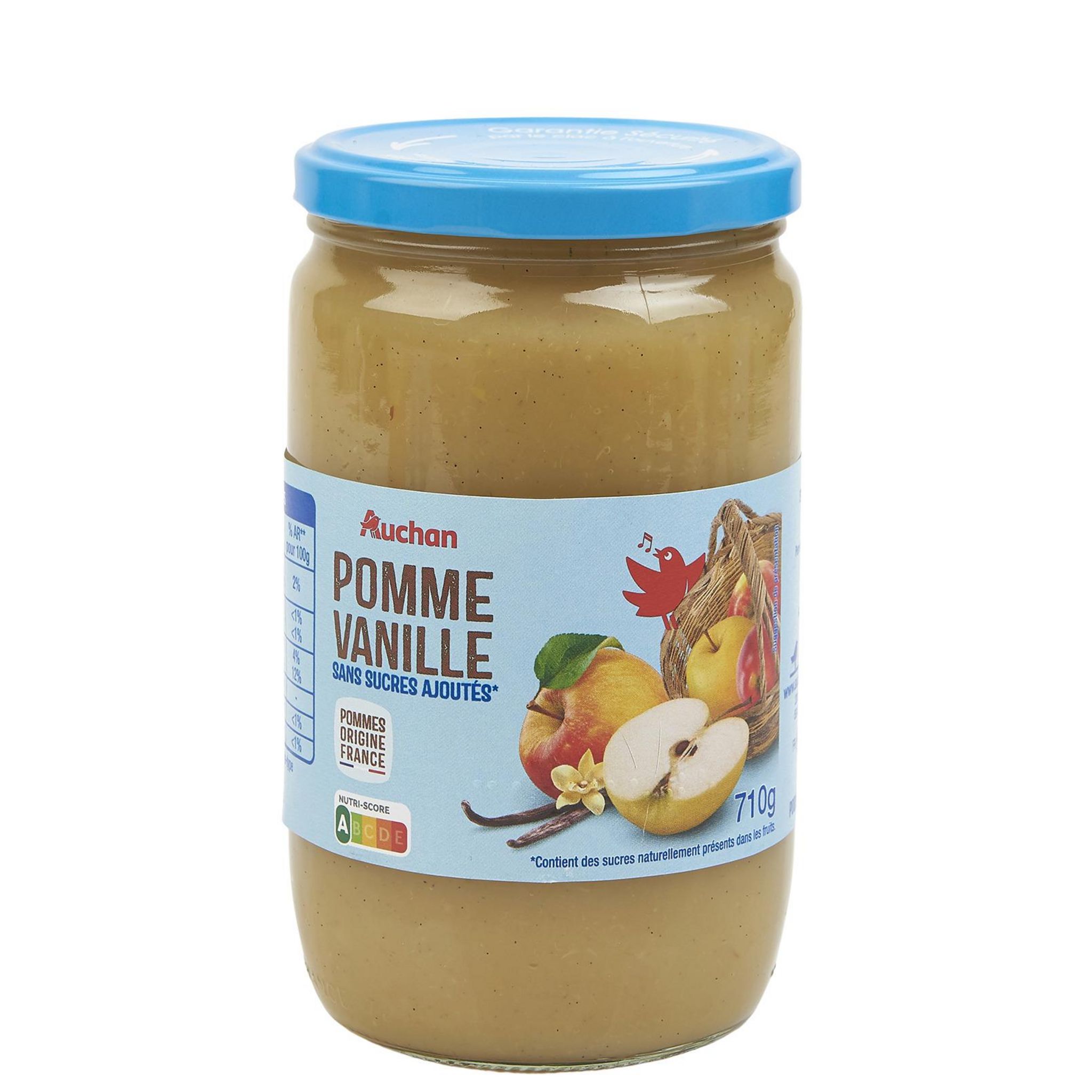 Voir la diapositive 3 : AUCHAN Compote pomme vanille sans sucres ajoutés en bocal 710g