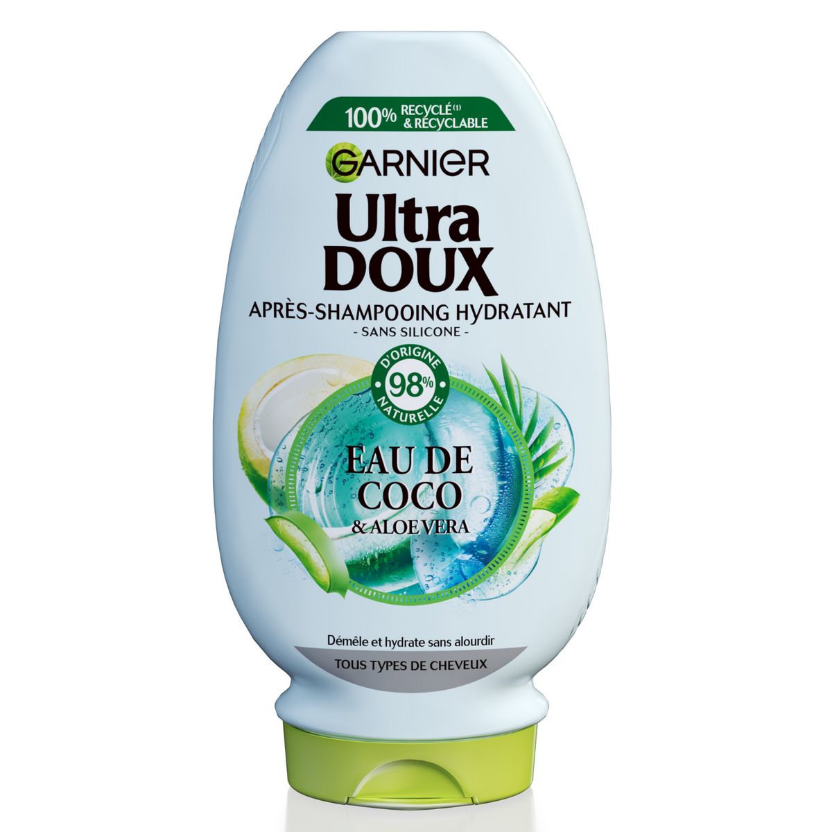 GARNIER ULTRA DOUX Après shampooing hydratant sans silicone eau de coco & aloe vera 200ml
