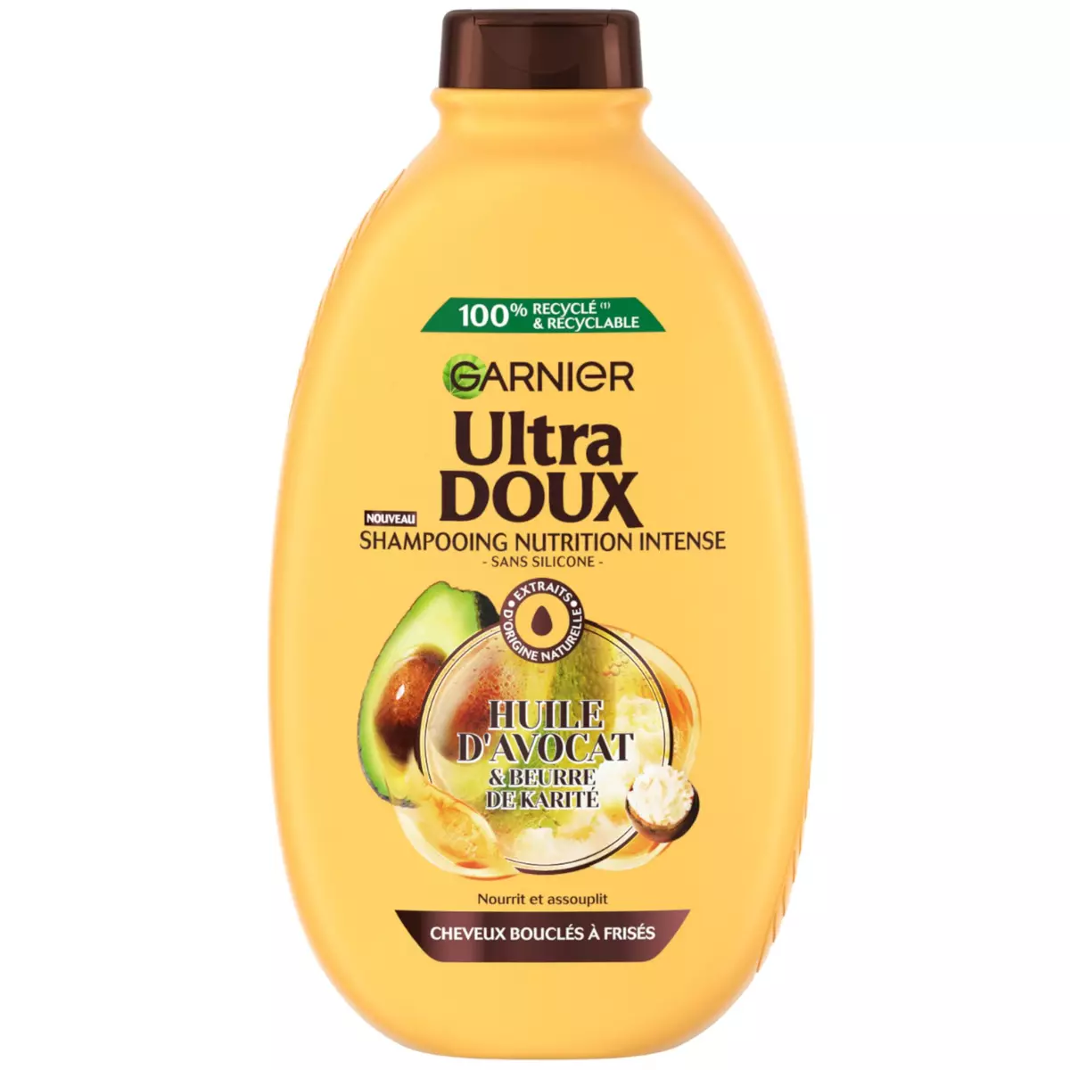 GARNIER ULTRA DOUX Shampoing nutrition intense à l'huile d'avocat et beurre de karité pour cheveux très secs ou frisés 400ml