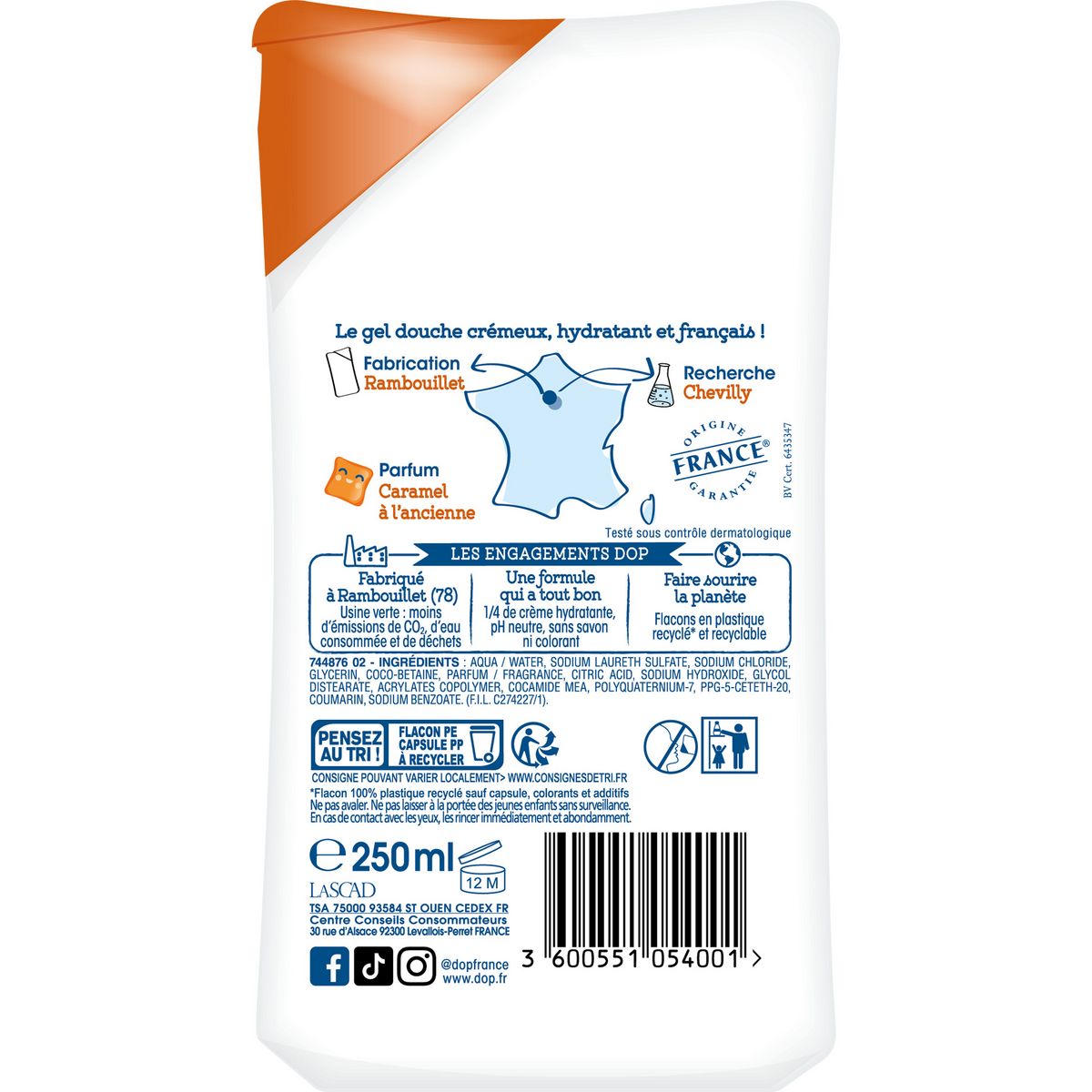 DOP Gel douche crème douceurs d'enfance au parfum caramel a l'ancienne ph neutre 250ml