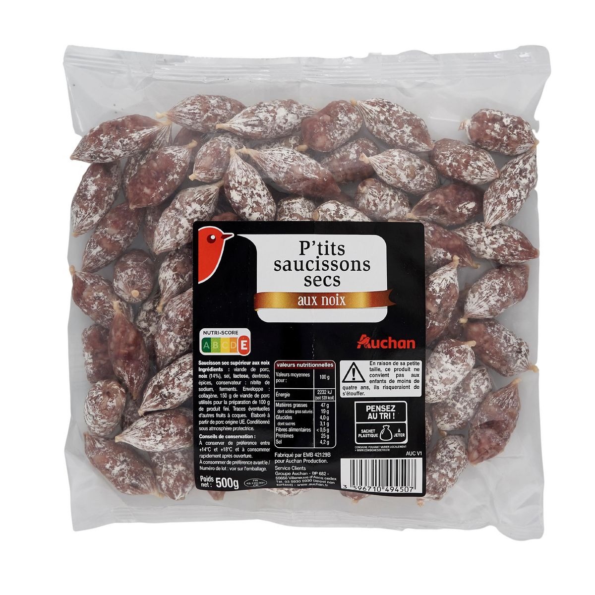AUCHAN P'tits saucissons sec aux noix 500g