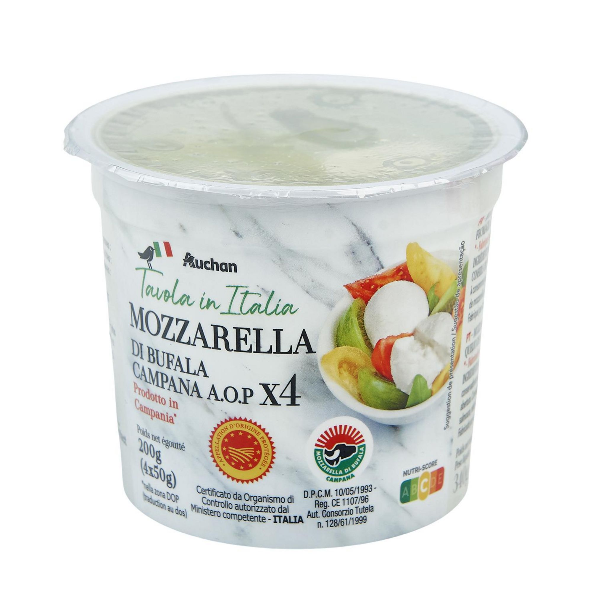 Voir la diapositive 4 : AUCHAN TAVOLA IN ITALIA Mozzarella di Bufala campana AOP 4 pièces 200g