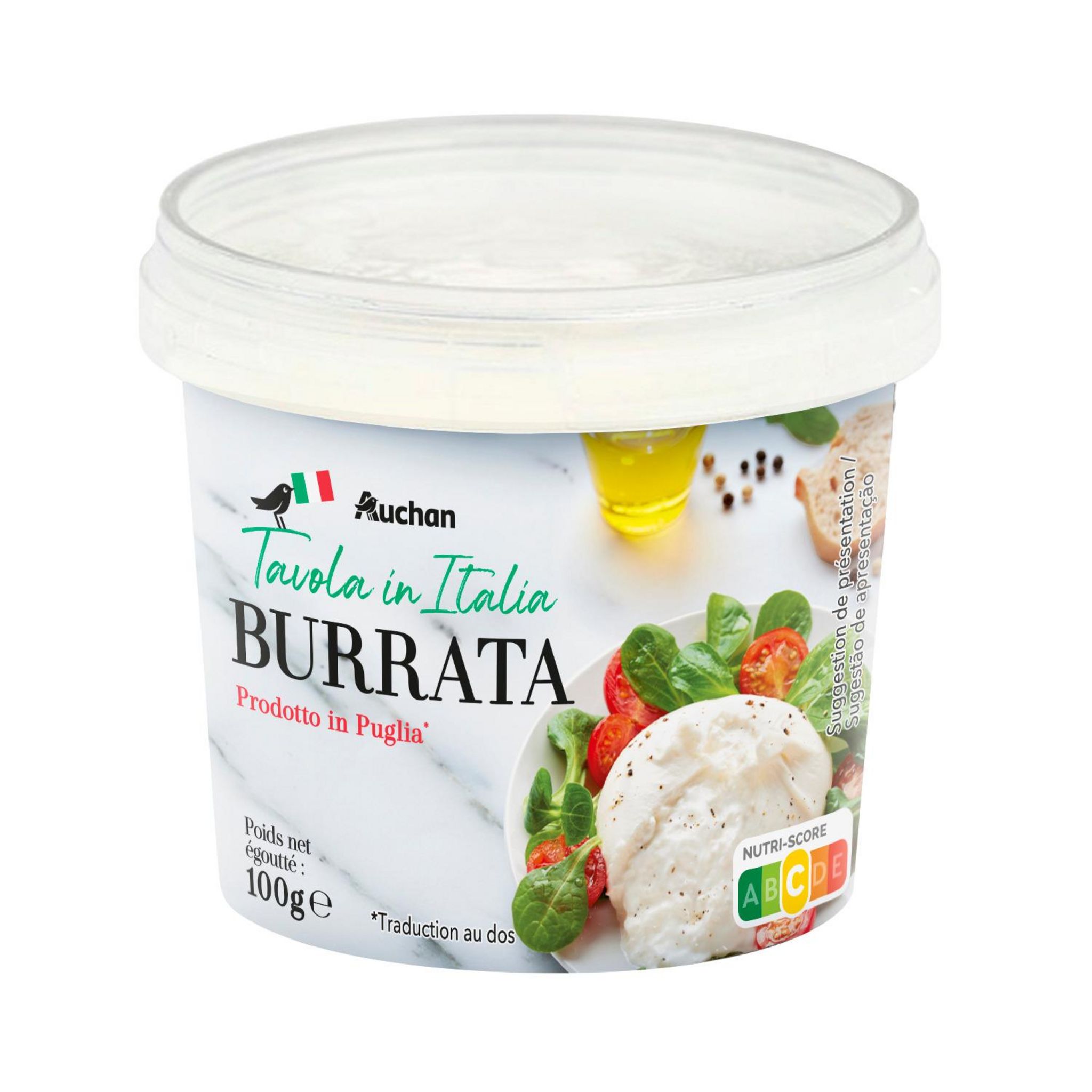 Voir la diapositive 2 : AUCHAN TAVOLA IN ITALIA Burrata 100g