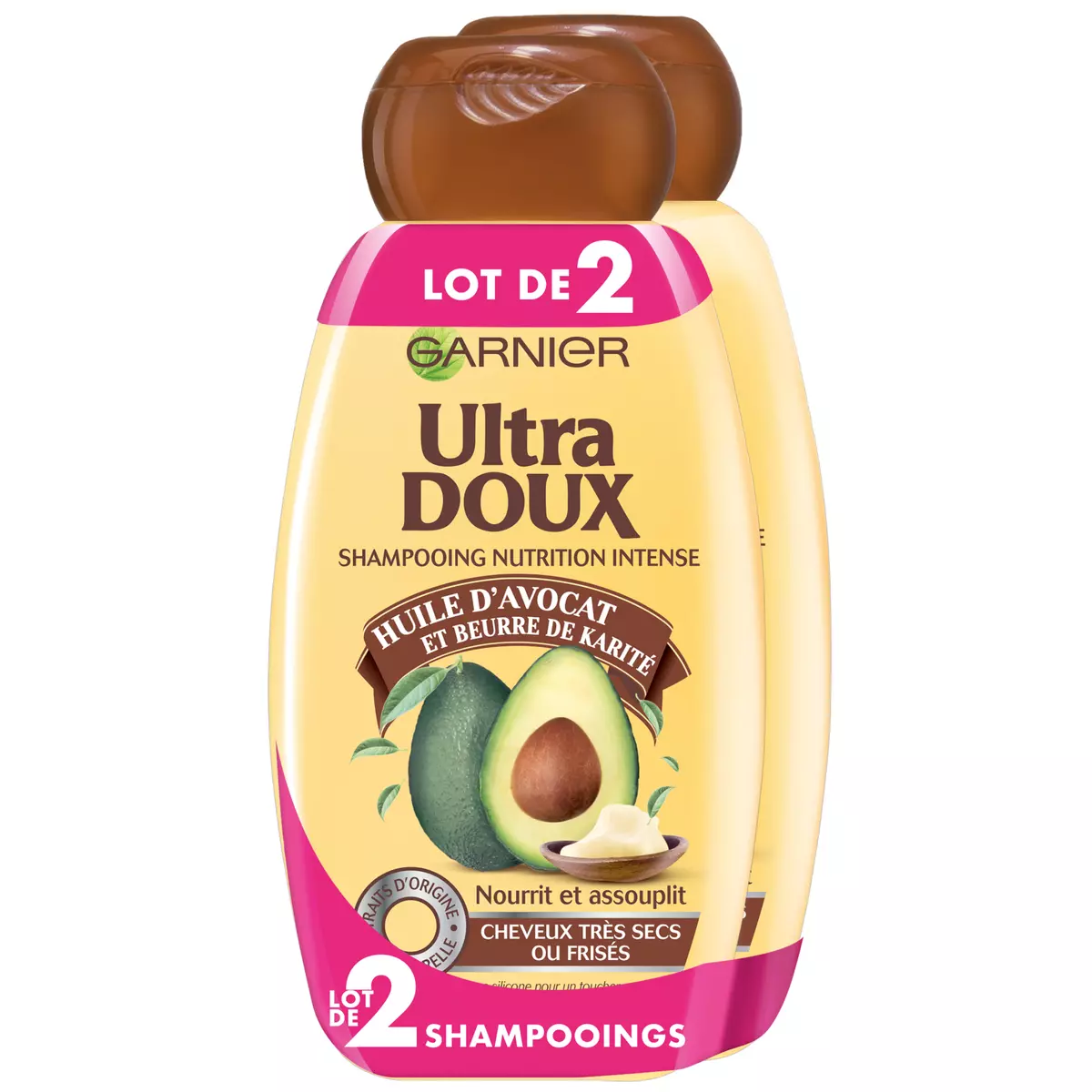 ULTRA DOUX Shampoing nutrition intense huile d'avocat et beurre de karité cheveux très secs ou frisés 2x250ml