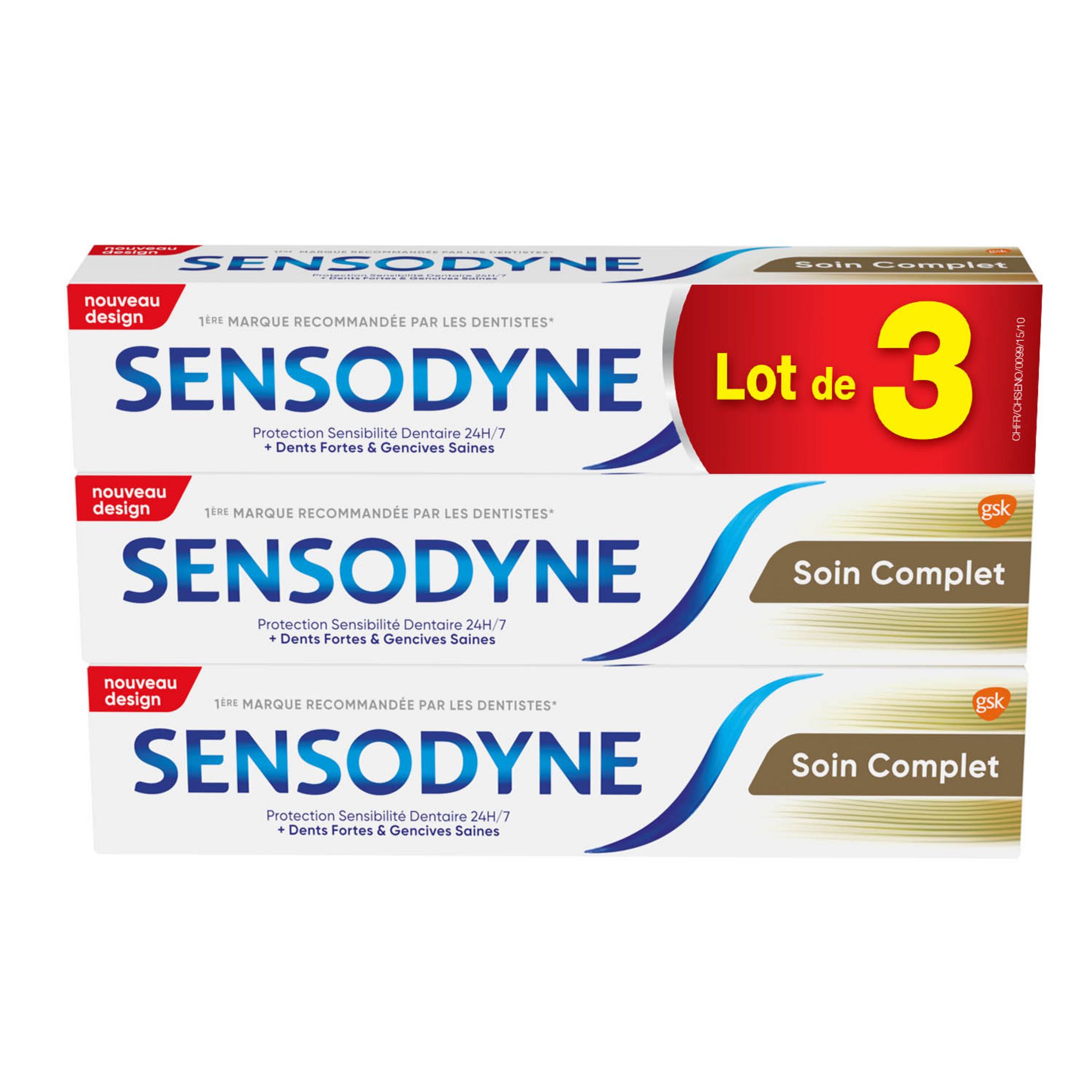 SENSODYNE Dentifrice soin complet 24h dents fortes gencives saines 3x75ml
