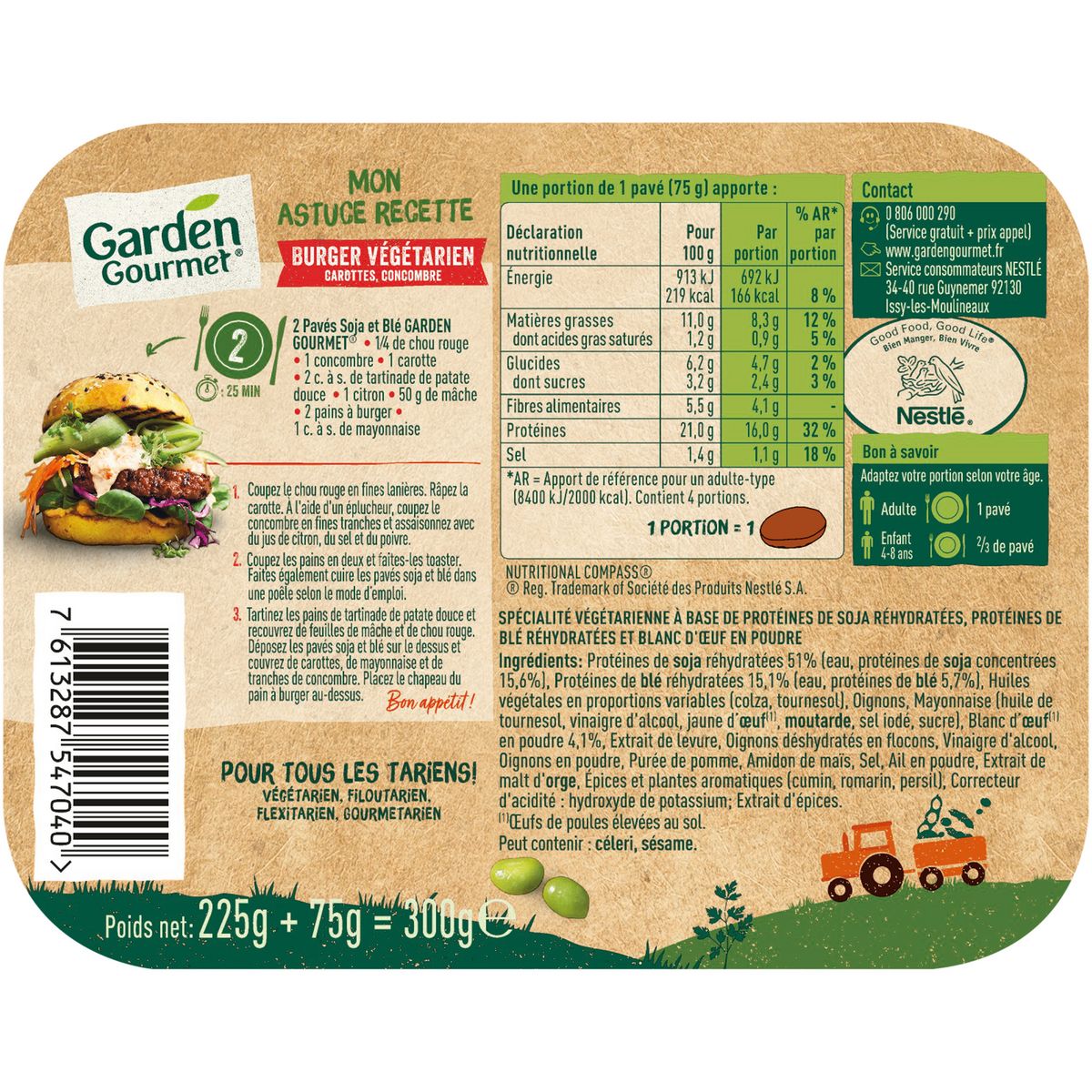 HERTA Le Bon Végétal Steak de soja et blé 4 dont 1 offert 300g