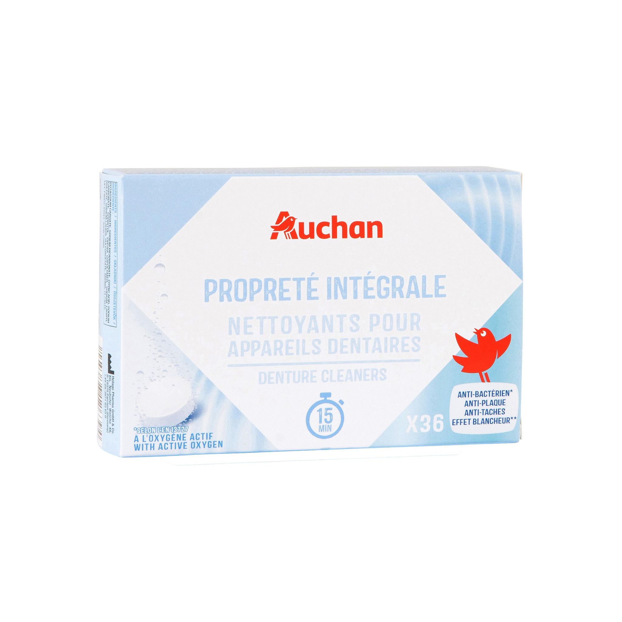 Voir la diapositive 5 : AUCHAN Nettoyants pour appareils dentaires 4en1 36 tablettes