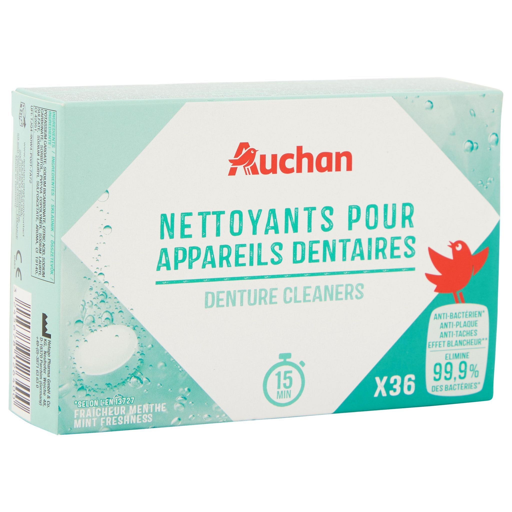 Voir la diapositive 3 : AUCHAN Nettoyants pour appareil dentaires 36 tablettes
