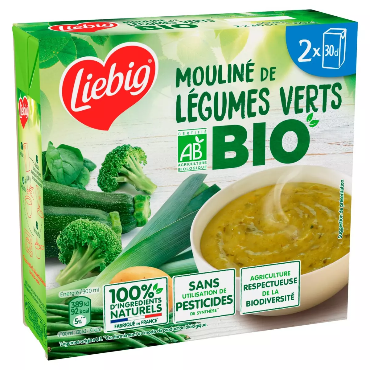 LIEBIG Soupe moulinée légumes verts bio 2 personnes 2x30cl