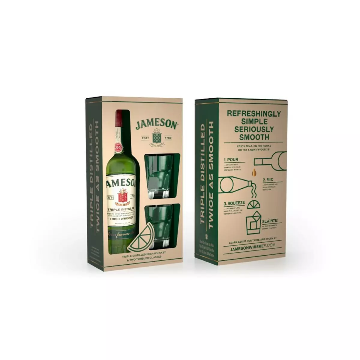 JAMESON Coffret whiskey irlandais 40%  + 2 verres 70cl