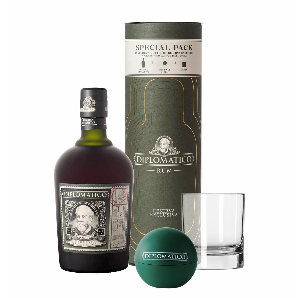 DIPLOMATICO Coffret rhum ambré réserve exclusive 40%  verre + ice ball 70cl