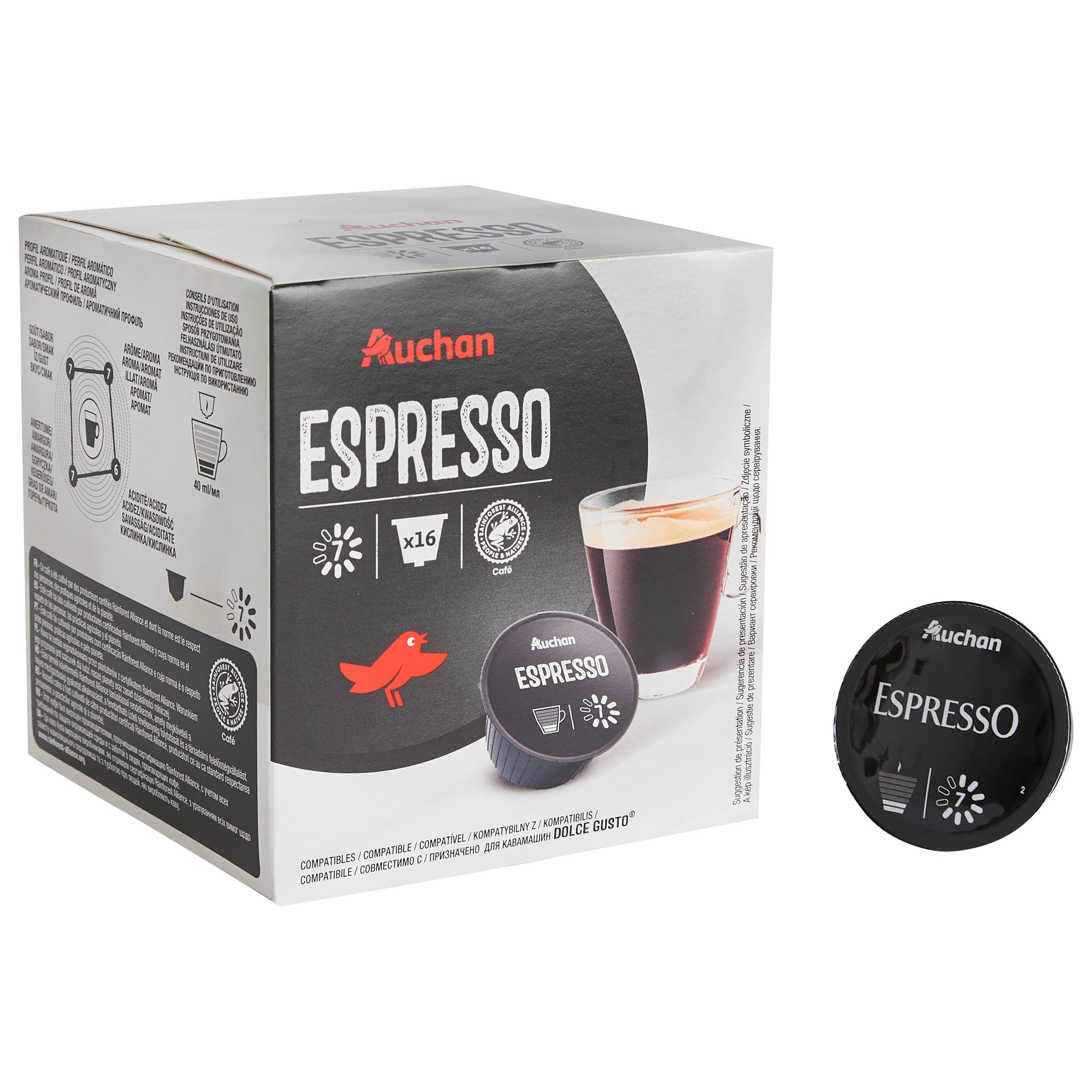 Voir la diapositive 5 : AUCHAN Capsules de café espresso intensité 7 compatibles Dolce Gusto 16 capsules 112g