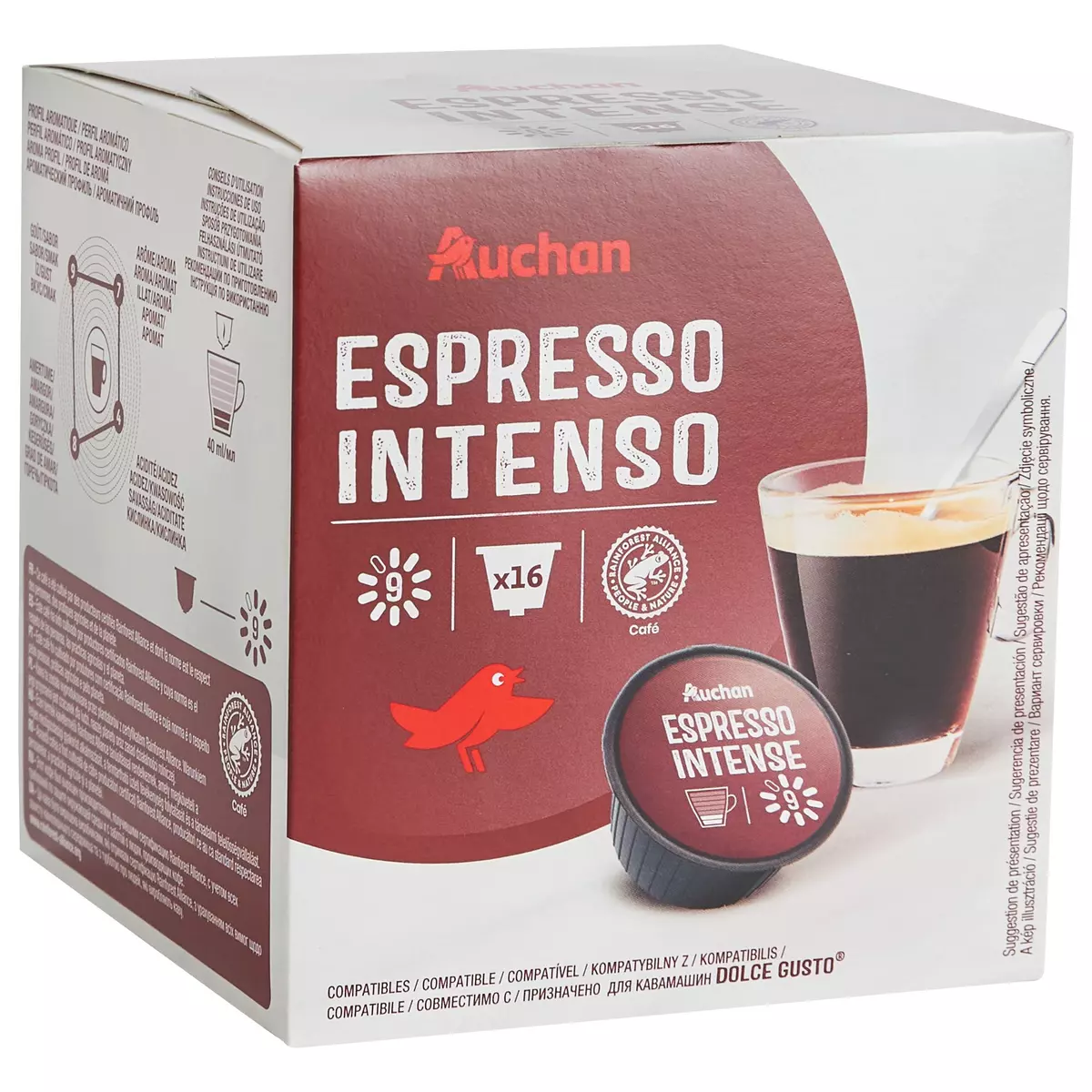 AUCHAN Capsules de café espresso intensité 9 compatibles Dolce Gusto 16 capsules 112g
