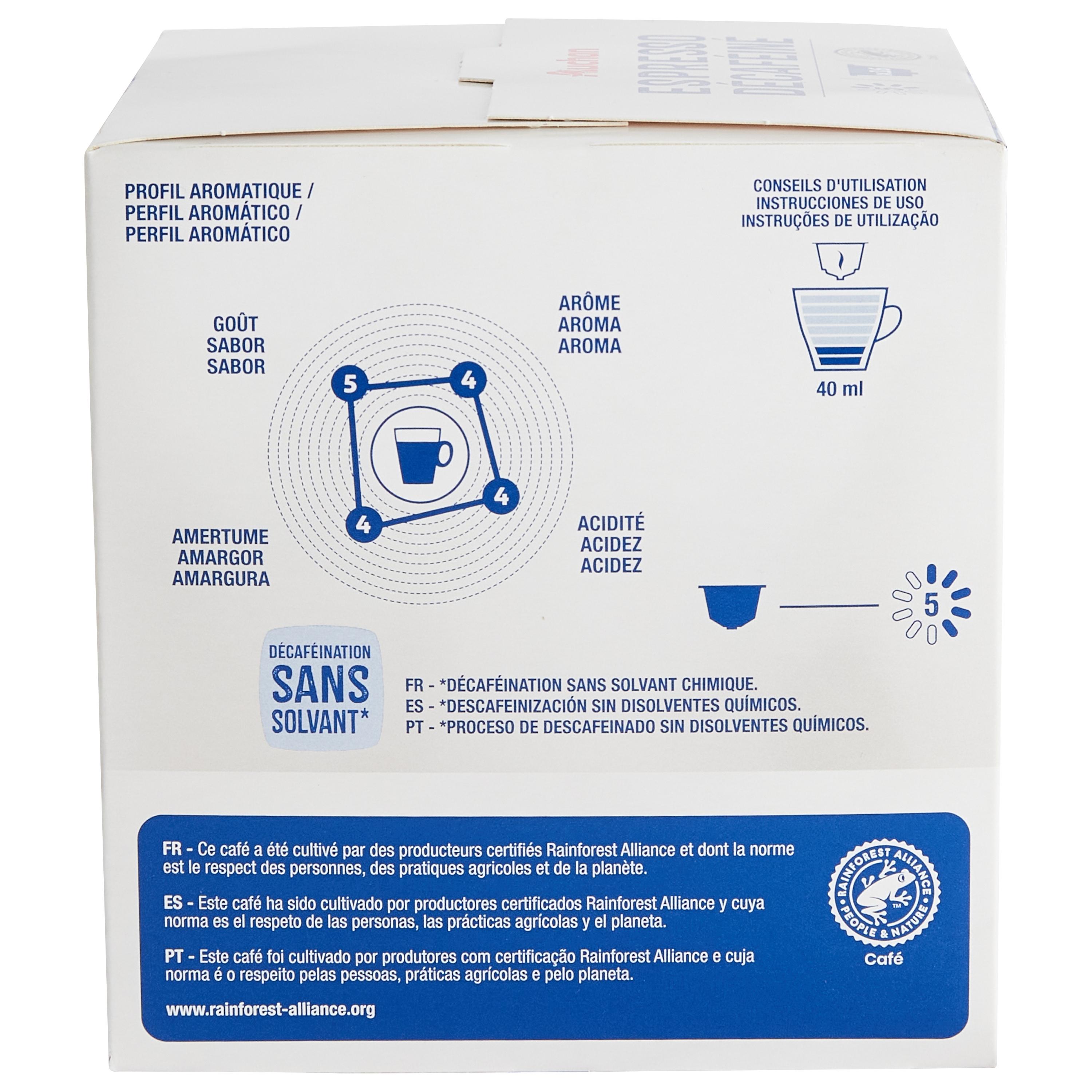 Voir la diapositive 2 : AUCHAN Capsules de café expresso décaféiné intensité 5 compatibles Dolce Gusto 16 capsules 112g