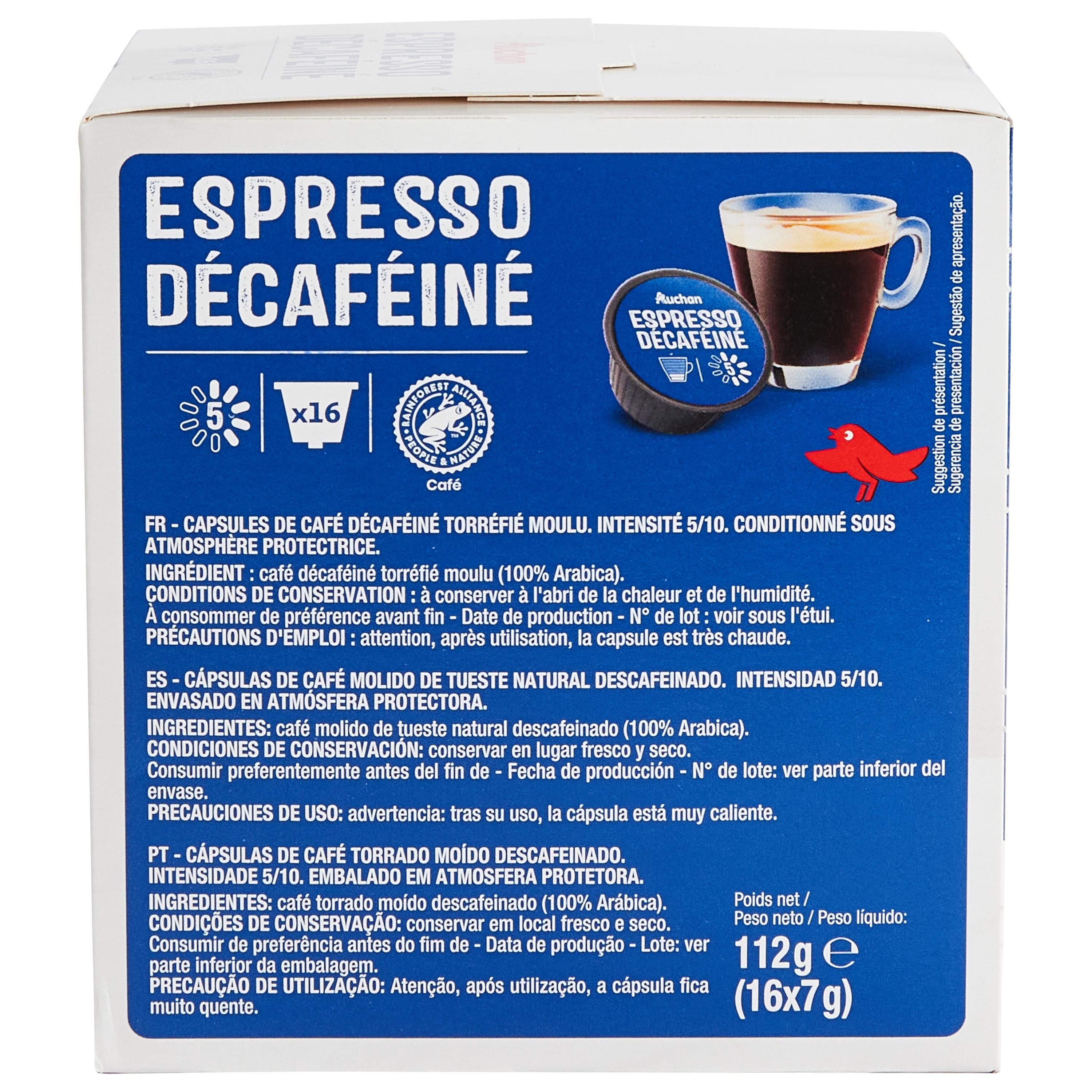 Voir la diapositive 5 : AUCHAN Capsules de café expresso décaféiné intensité 5 compatibles Dolce Gusto 16 capsules 112g
