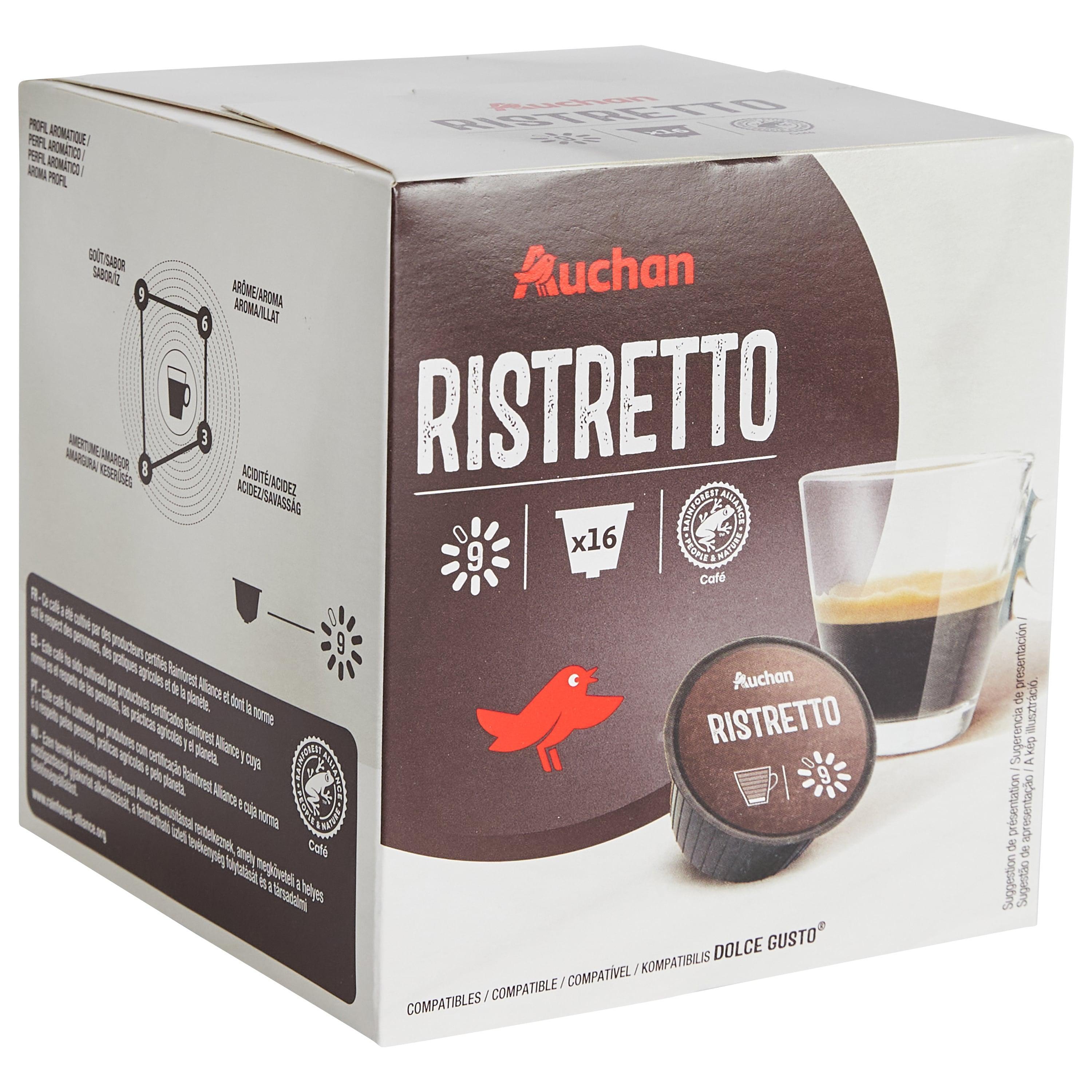 Voir la diapositive 2 : AUCHAN Capsules de café ristretto intensité 9 compatibles Dolce Gusto 16 capsules 112g