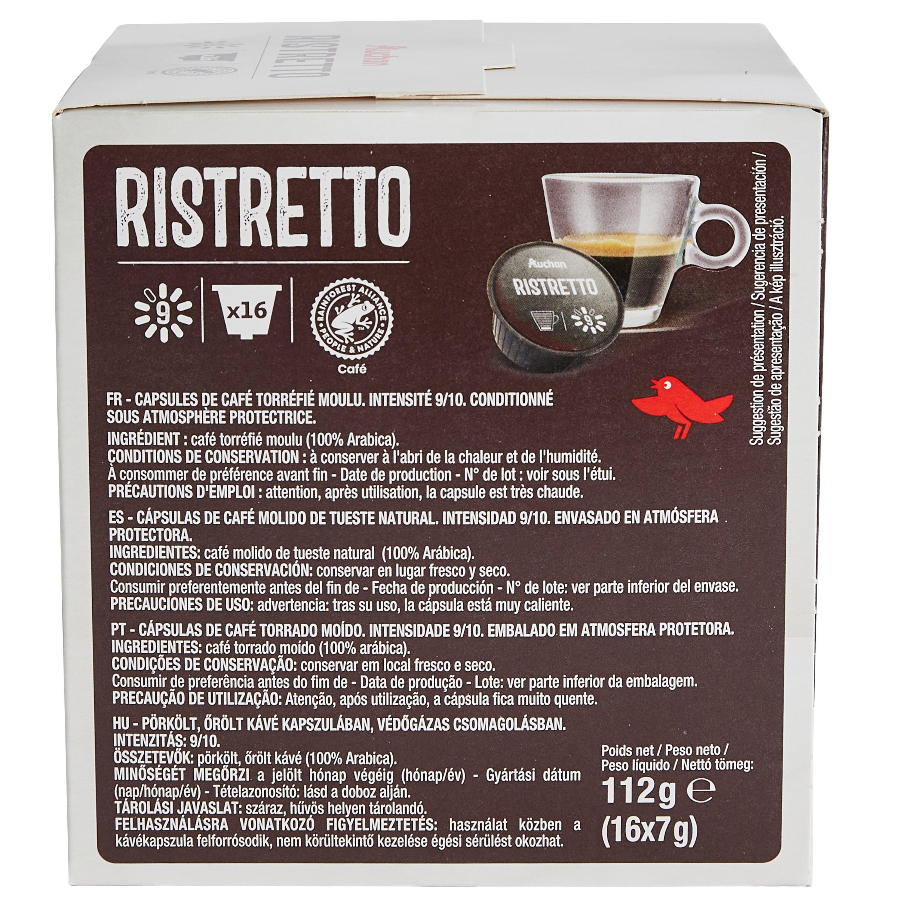 Voir la diapositive 4 : AUCHAN Capsules de café ristretto intensité 9 compatibles Dolce Gusto 16 capsules 112g