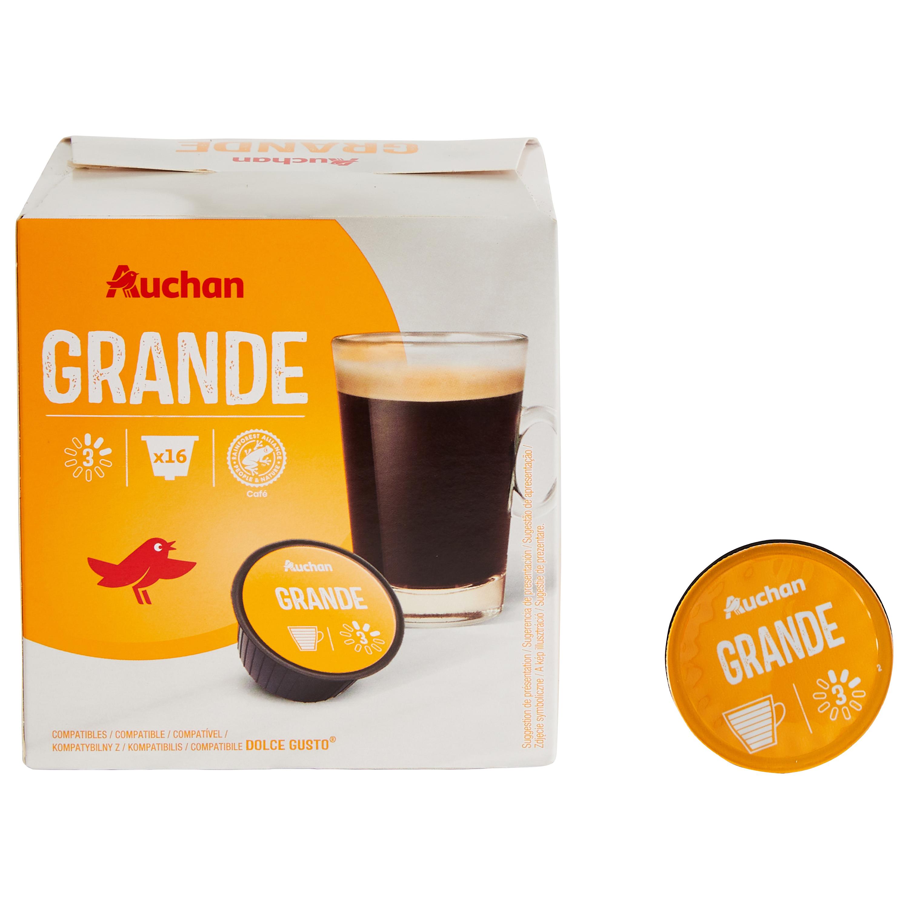 Voir la diapositive 2 : AUCHAN Capsules de café Grande compatibles Dolce Gusto 16 capsules 112g