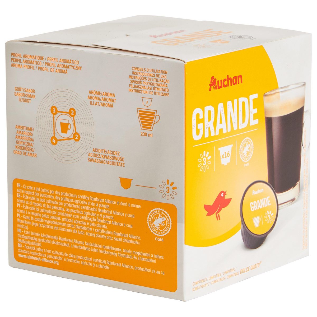 AUCHAN Capsules de café Grande compatibles Dolce Gusto 16 capsules 112g
