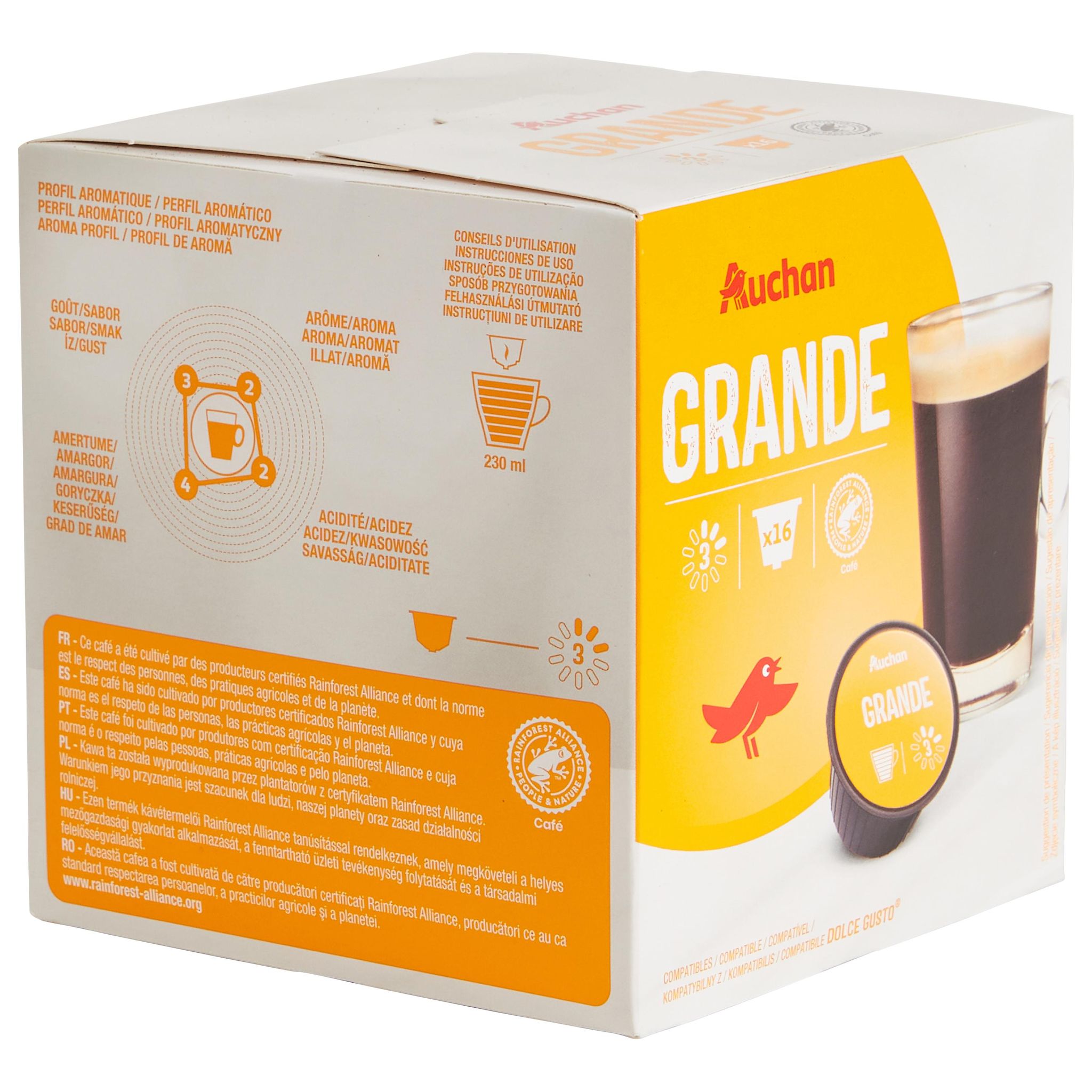 Voir la diapositive 2 : AUCHAN Capsules de café Grande compatibles Dolce Gusto 16 capsules 112g