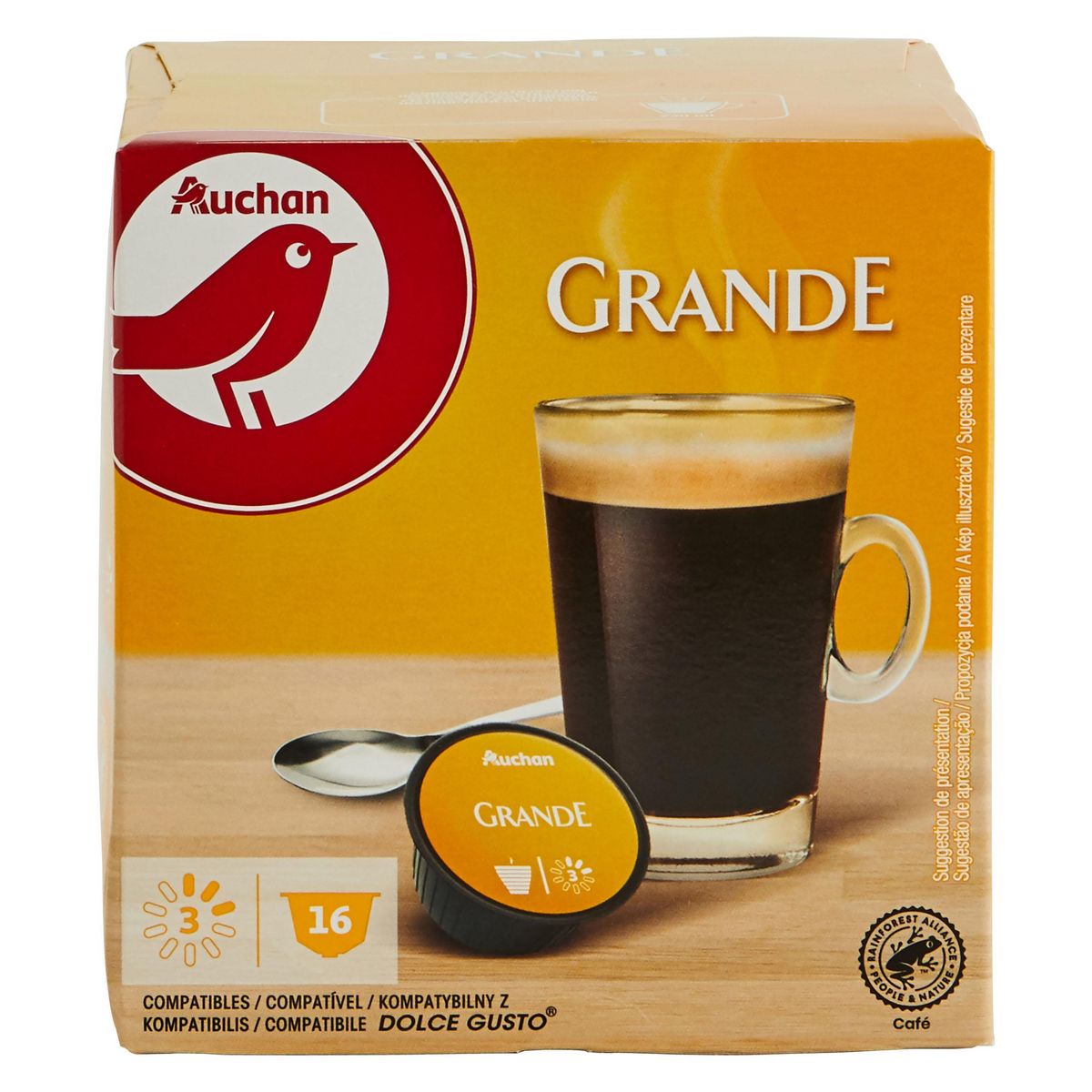 AUCHAN Capsules de café Grande compatibles Dolce Gusto 16 capsules 112g