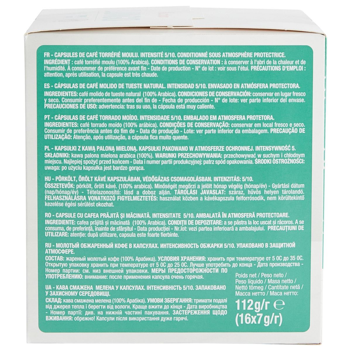 AUCHAN Capsules de café lungo intensité 5 compatibles Dolce Gusto 16 dosettes 112g