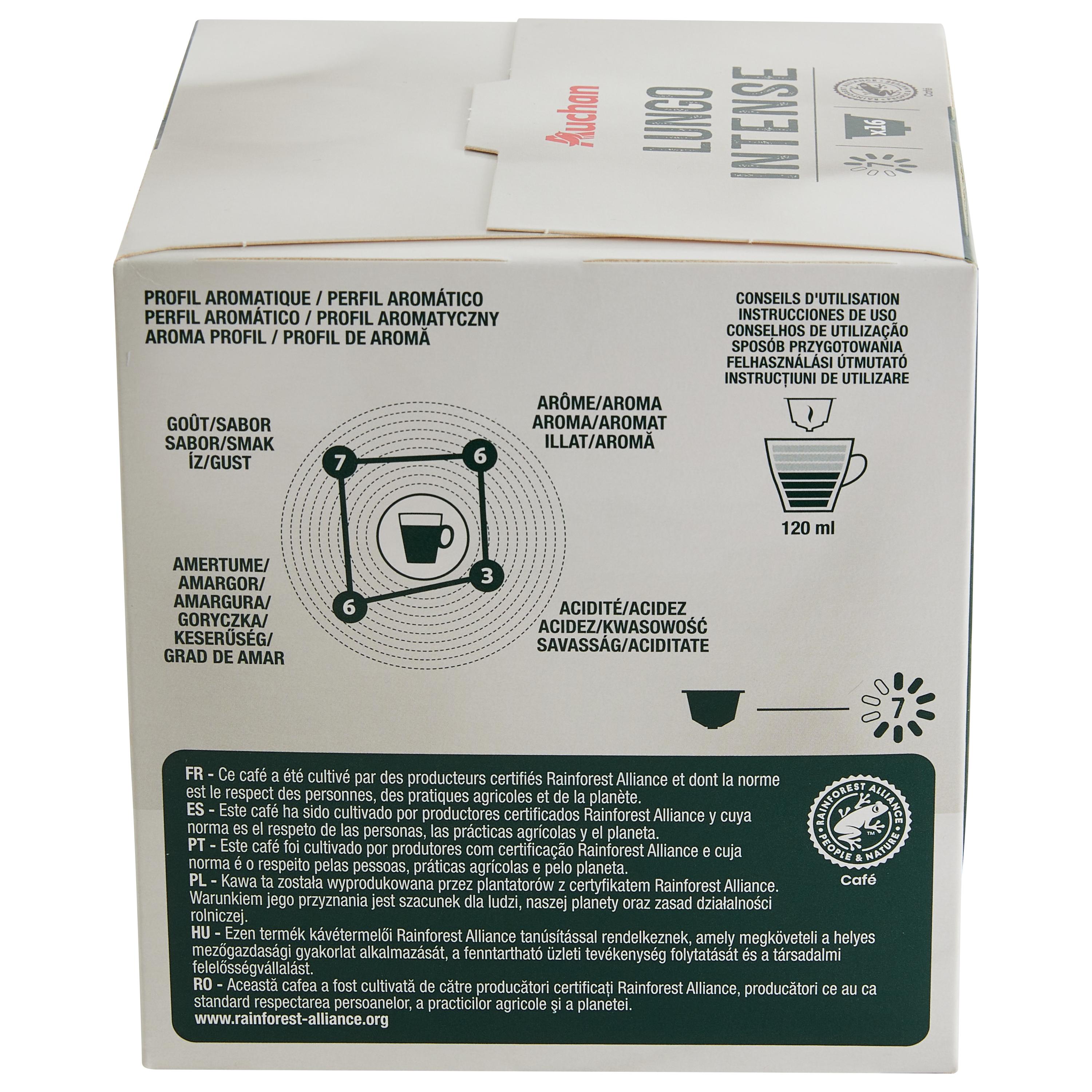 Voir la diapositive 3 : AUCHAN Capsules de café lungo intense intensité 7 compatibles Dolce gusto 16 capsules 112g