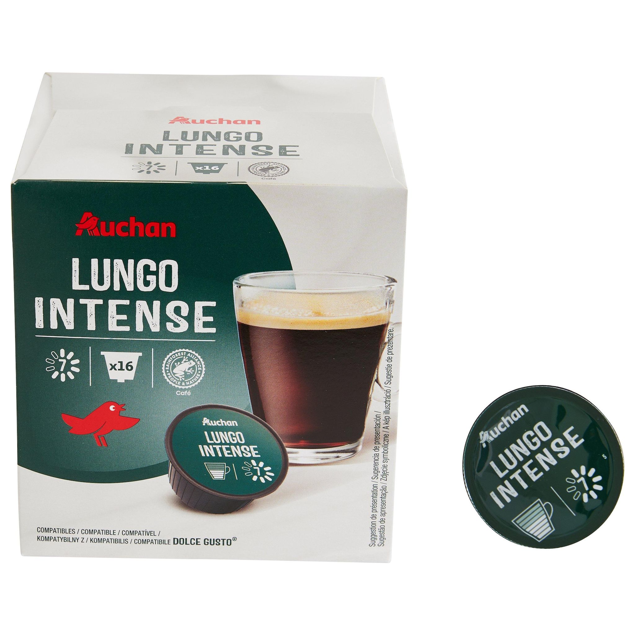 Voir la diapositive 5 : AUCHAN Capsules de café lungo intense intensité 7 compatibles Dolce gusto 16 capsules 112g