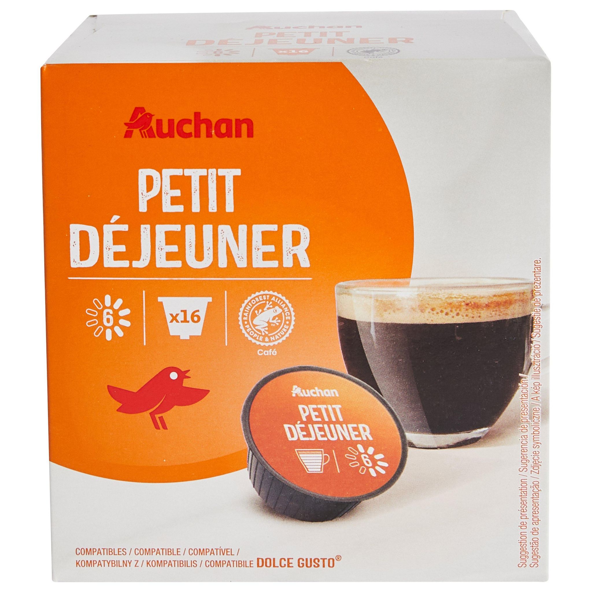Voir la diapositive 5 : AUCHAN Capsules de café petit déjeuner compatibles Dolce Gusto 16 capsules 112g