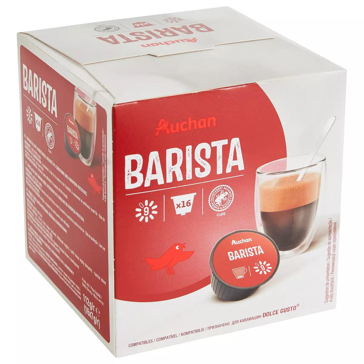 AUCHAN Capsules de café Barista intensité 9 compatible Dolce Gusto 16 capsules 112g
