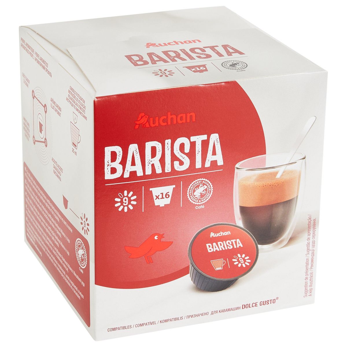 AUCHAN Capsules de café Barista intensité 9 compatibles Dolce Gusto 16 capsules 112g