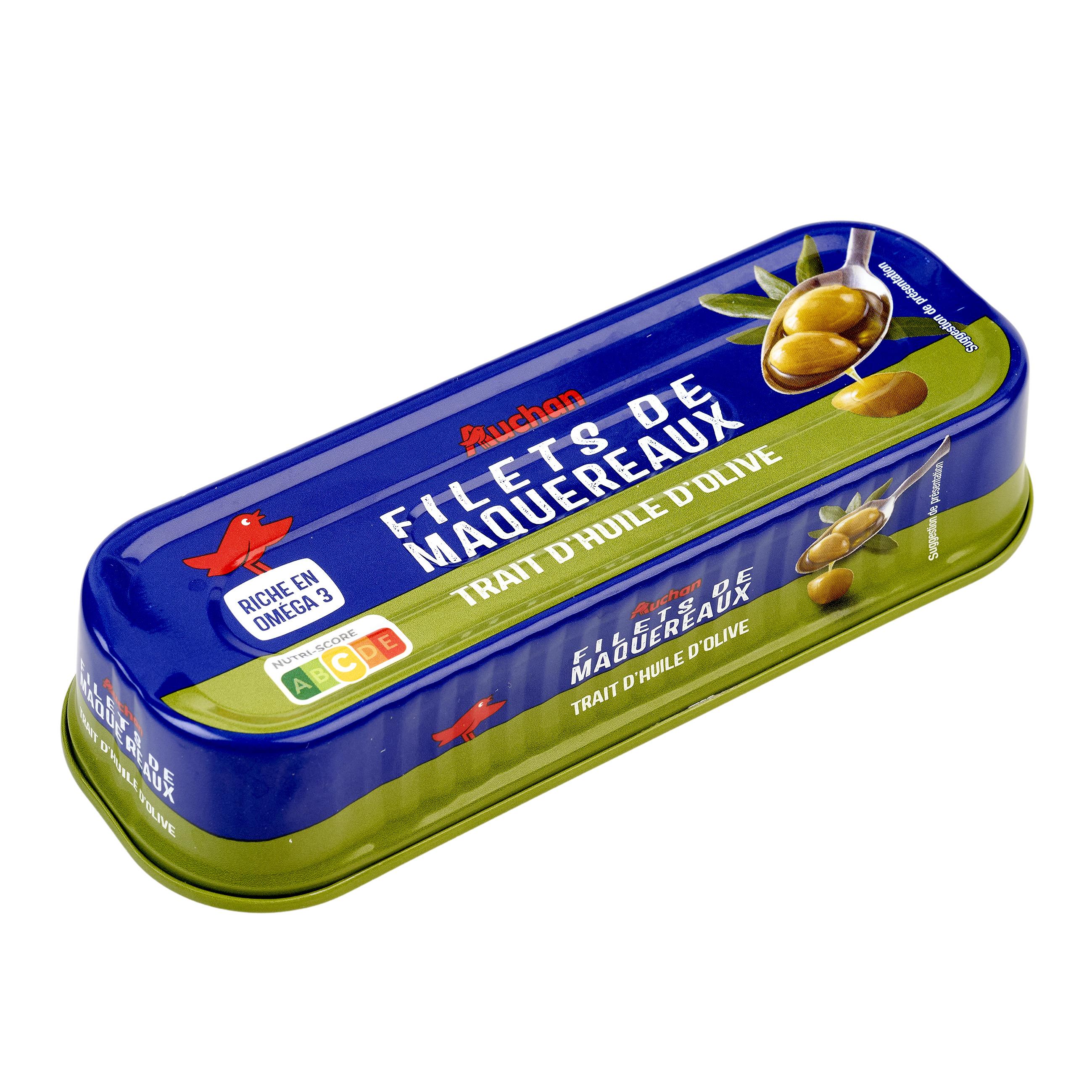 Voir la diapositive 4 : AUCHAN Filets de maquereaux avec un trait d'huile d'olive 85g