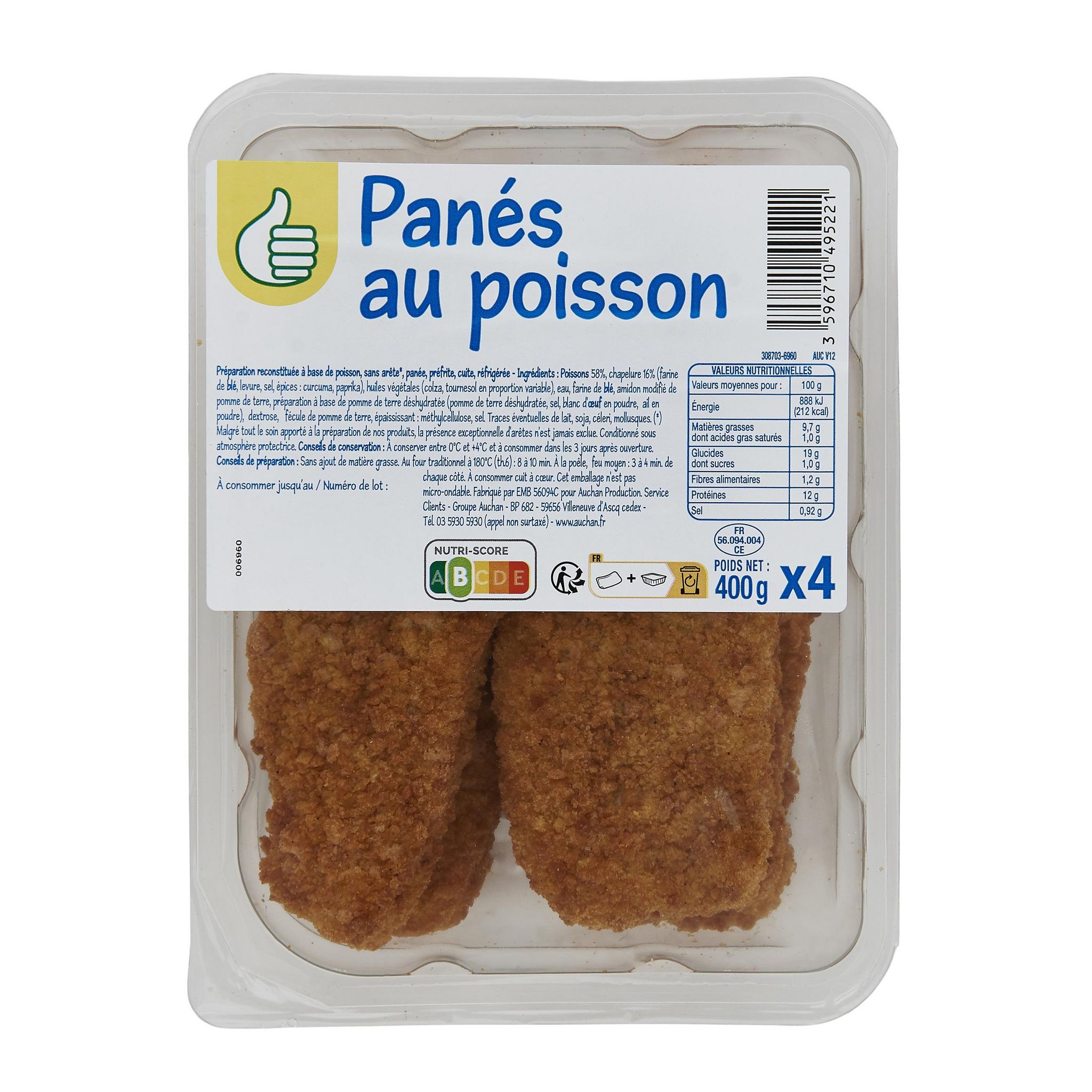 Voir la diapositive 2 : POUCE Panés de poisson 4 pièces 400g