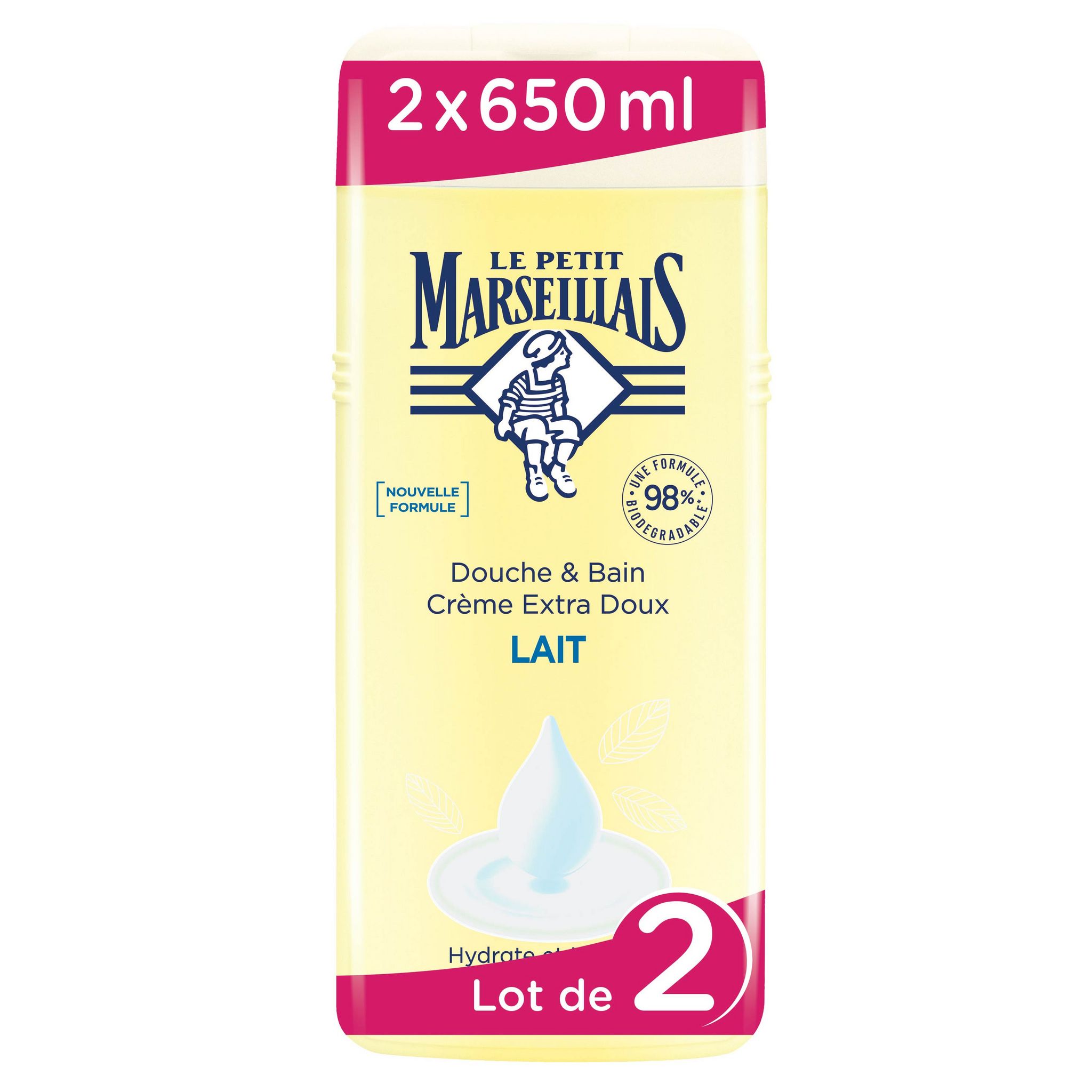 LE PETIT MARSEILLAIS Crème Douche Et Bain Lait 2x650ml Pas Cher - Auchan.fr