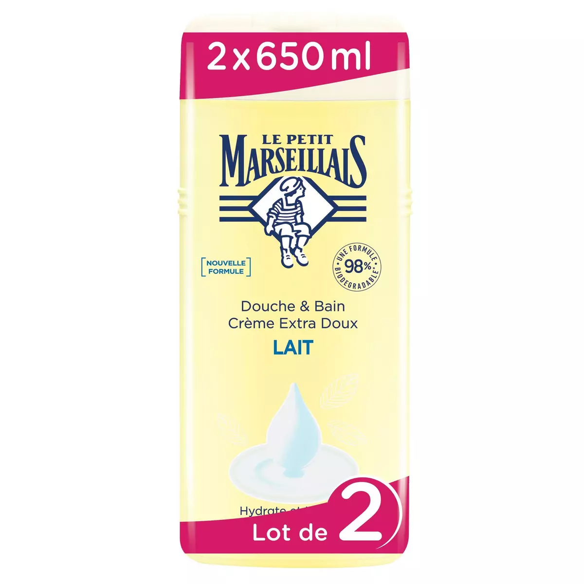 LE PETIT MARSEILLAIS Crème douche et bain lait 2x650ml