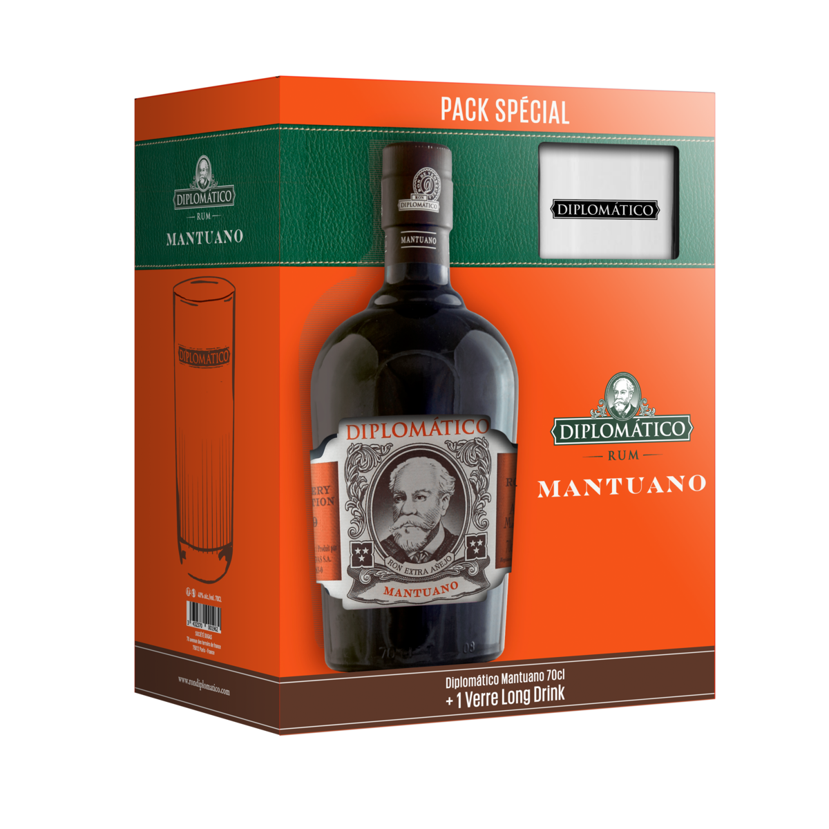 DIPLOMATICO Coffret rhum Mantuano 40% + 1 verre long drink 70cl