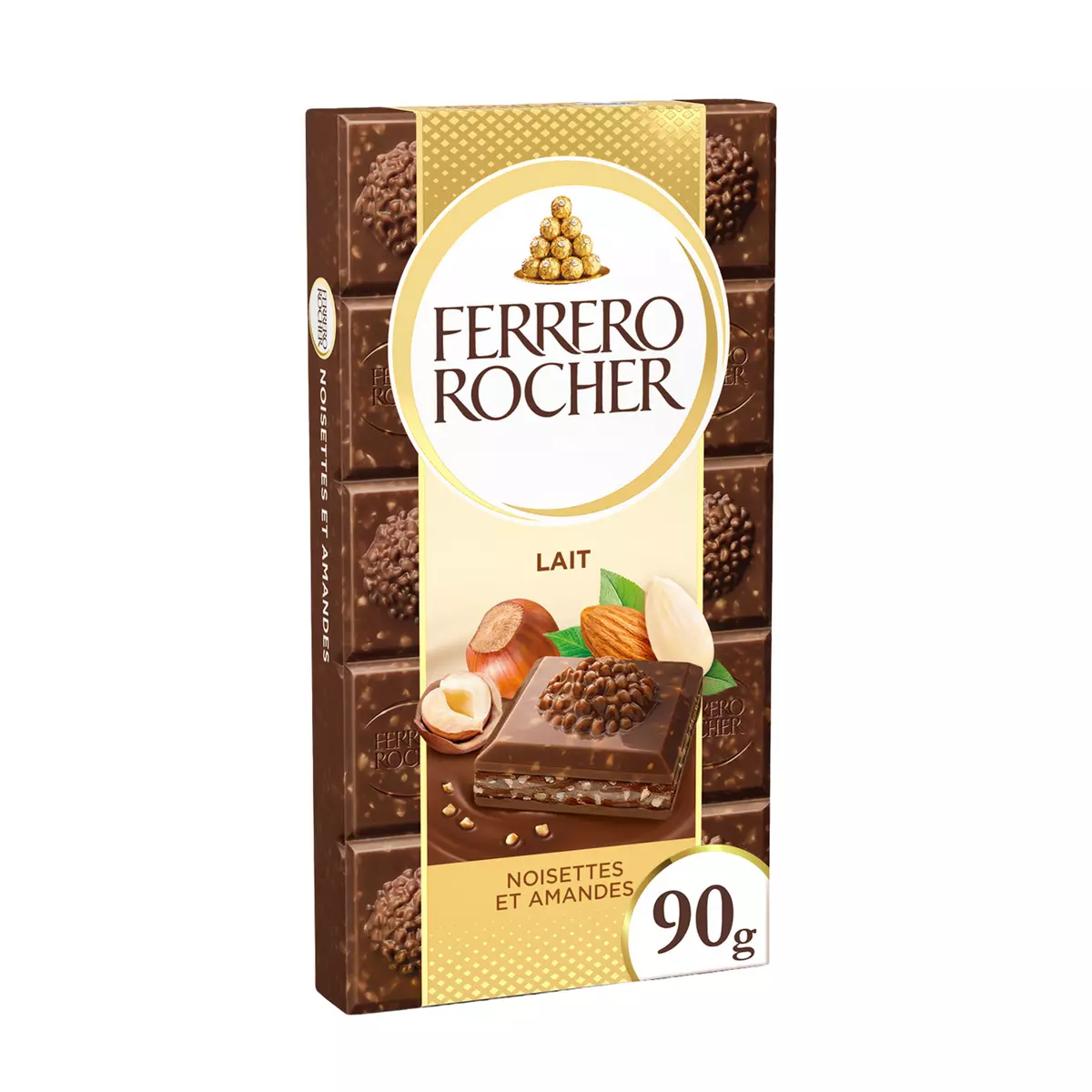 FERRERO ROCHER Tablette de chocolat au lait noisettes et amandes 90g