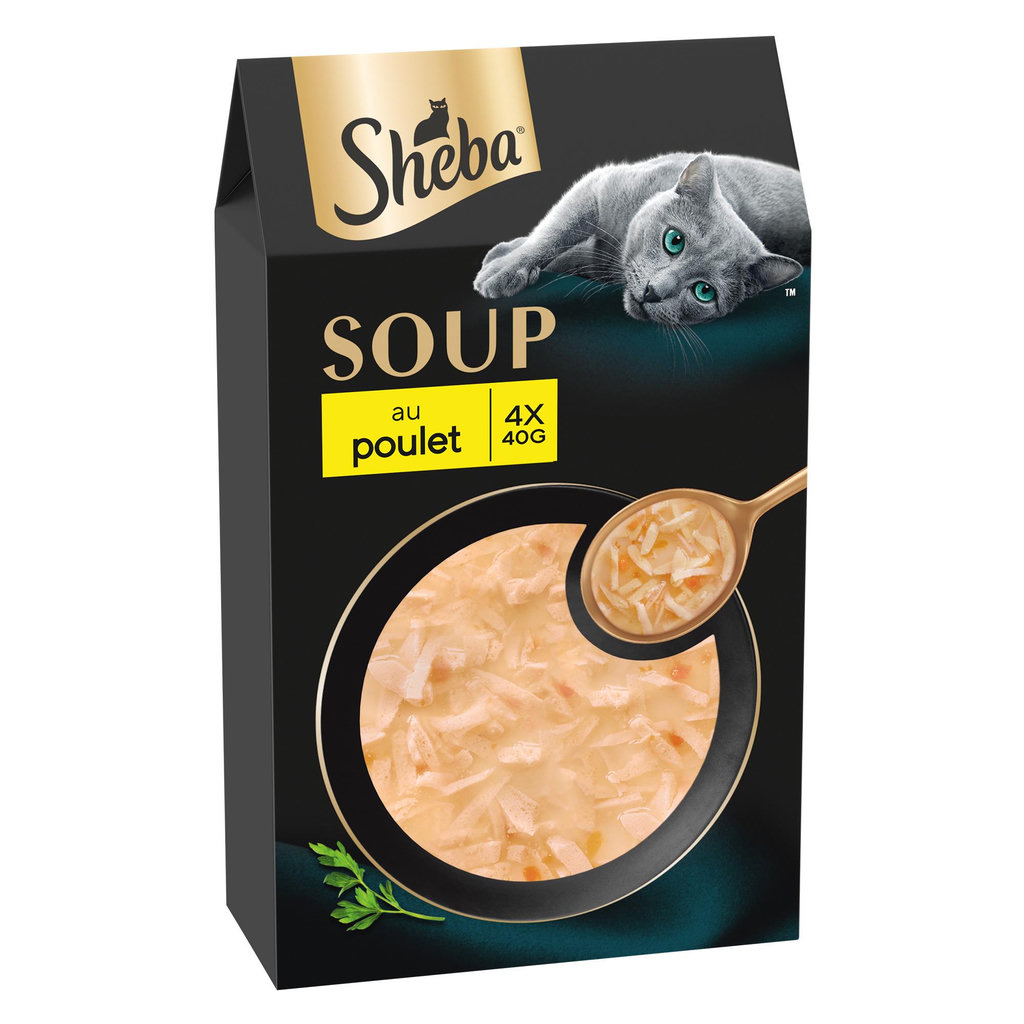 SHEBA Soup sachets repas filets de poulet pour chat 4x40g