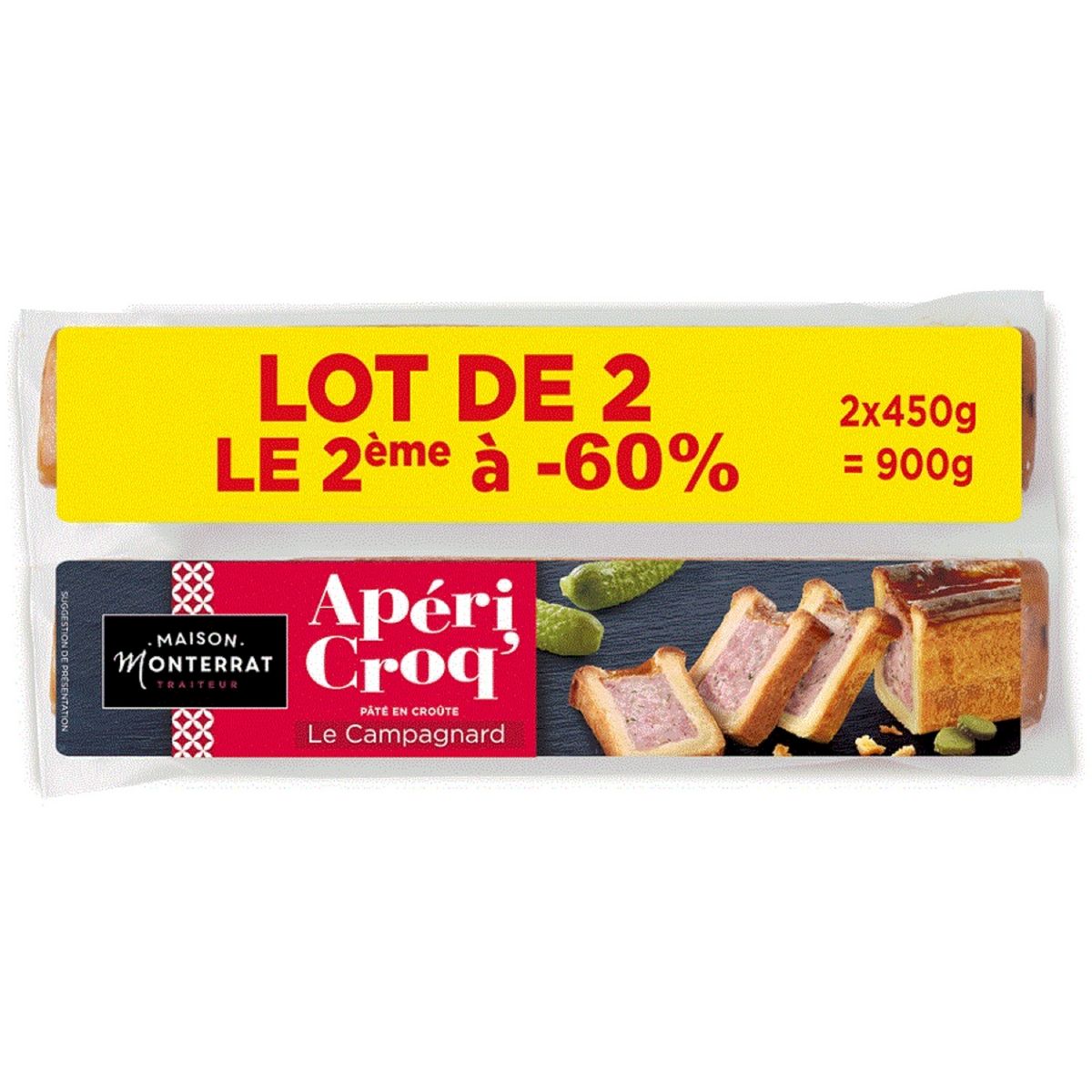 MAISON MONTERRAT Apéri'croq Pâté en croute le campagnard 2 pièces 2x450g