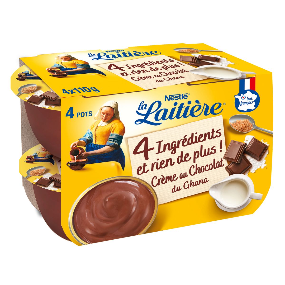 LA LAITIERE Crème 4 ingrédients au chocolat du Ghana 4x110g