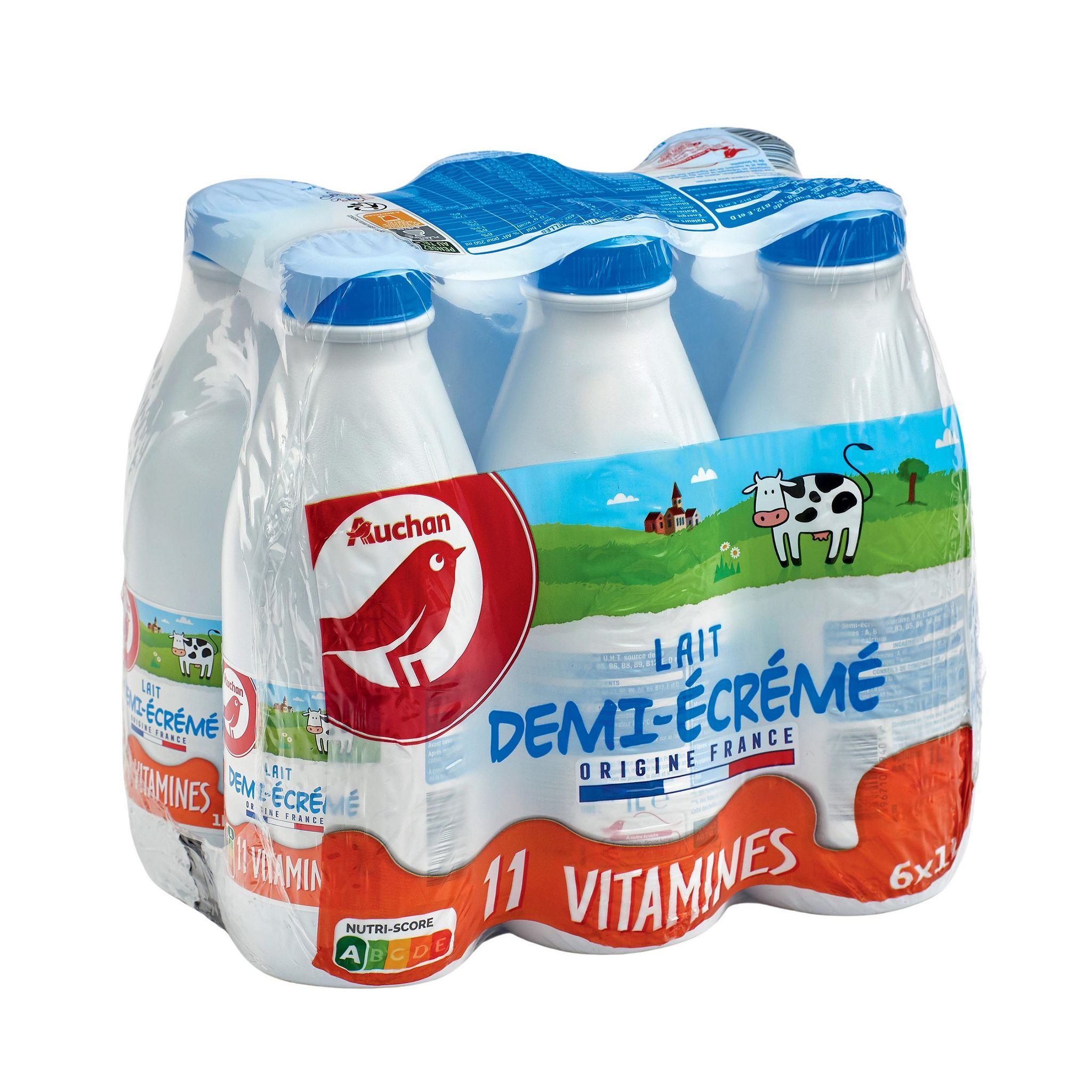 Voir la diapositive 2 : AUCHAN Lait demi écrémé 11 vitamines UHT 6x1l